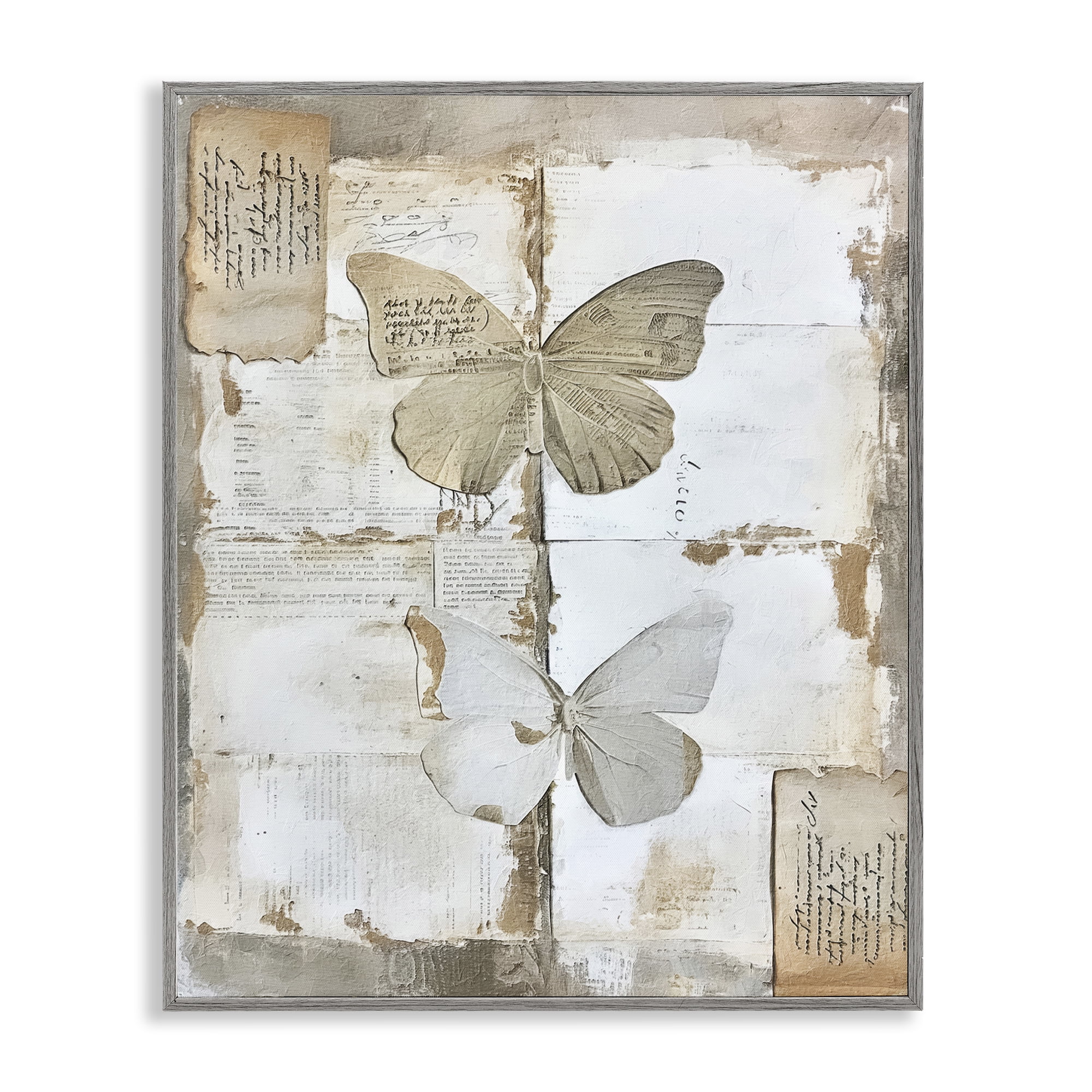 Stupell Industries Vintage Butterfly Collage Animals Painting Gray Framed Art Print Wall Art, 11 x 14