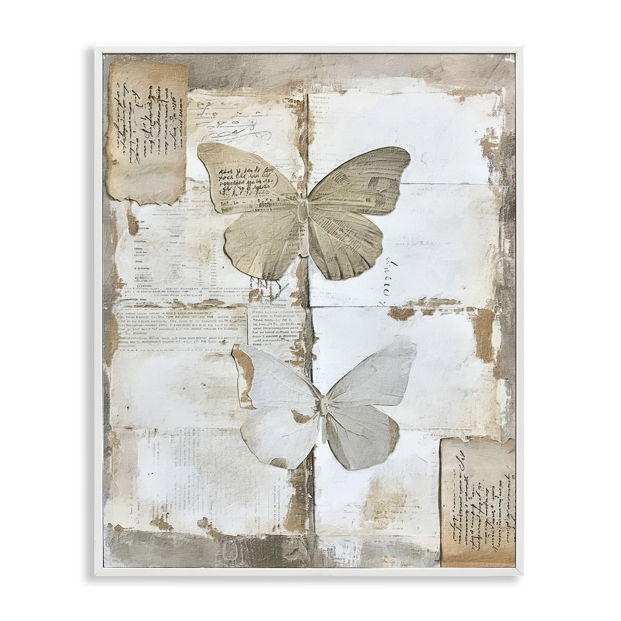 Stupell Industries Vintage Butterfly Collage Animals Painting White Framed Art Print Wall Art, 16 x 20