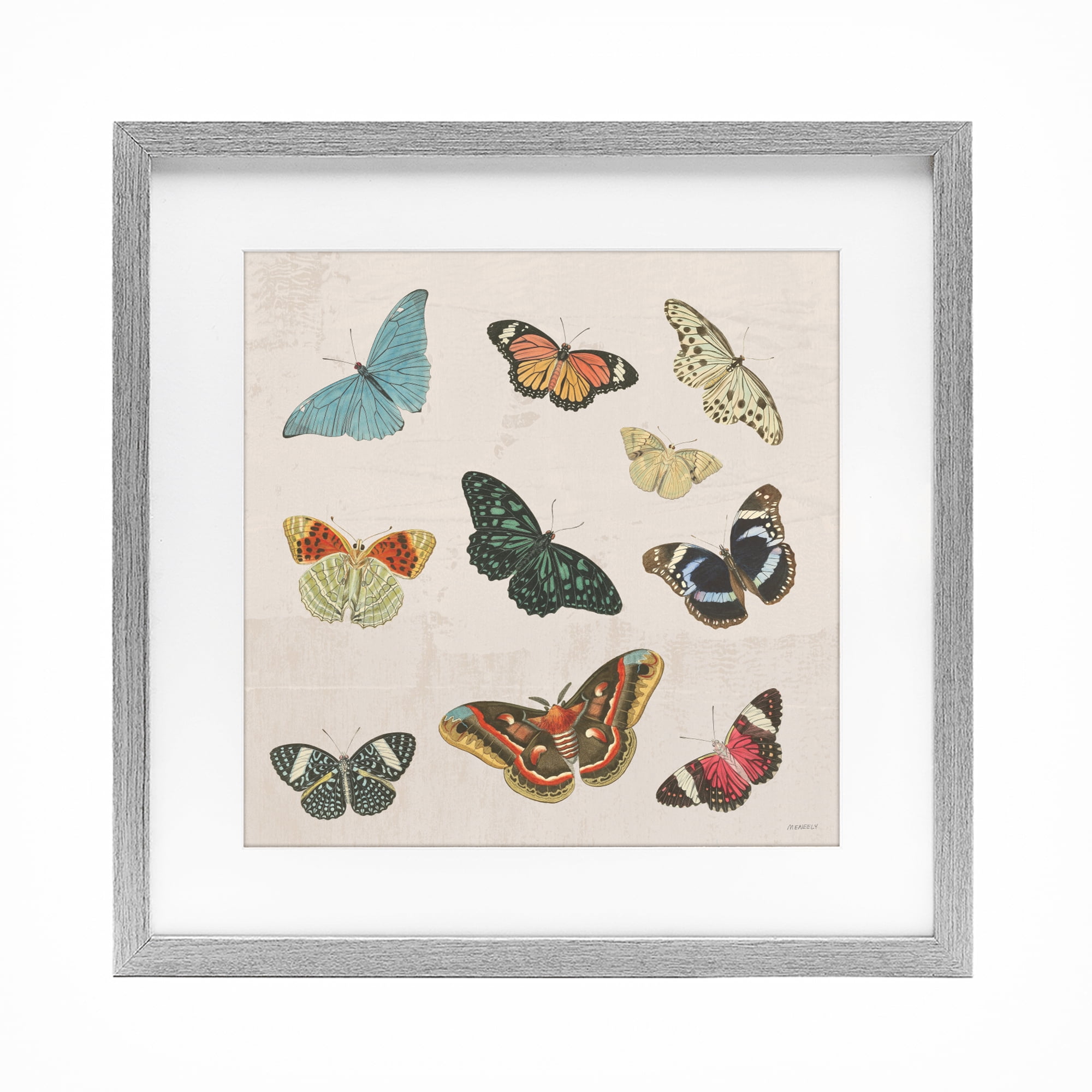 Stupell Industries Vintage Butterfly Flight Gray Framed Print Under Glass, design by Dan Meneely
