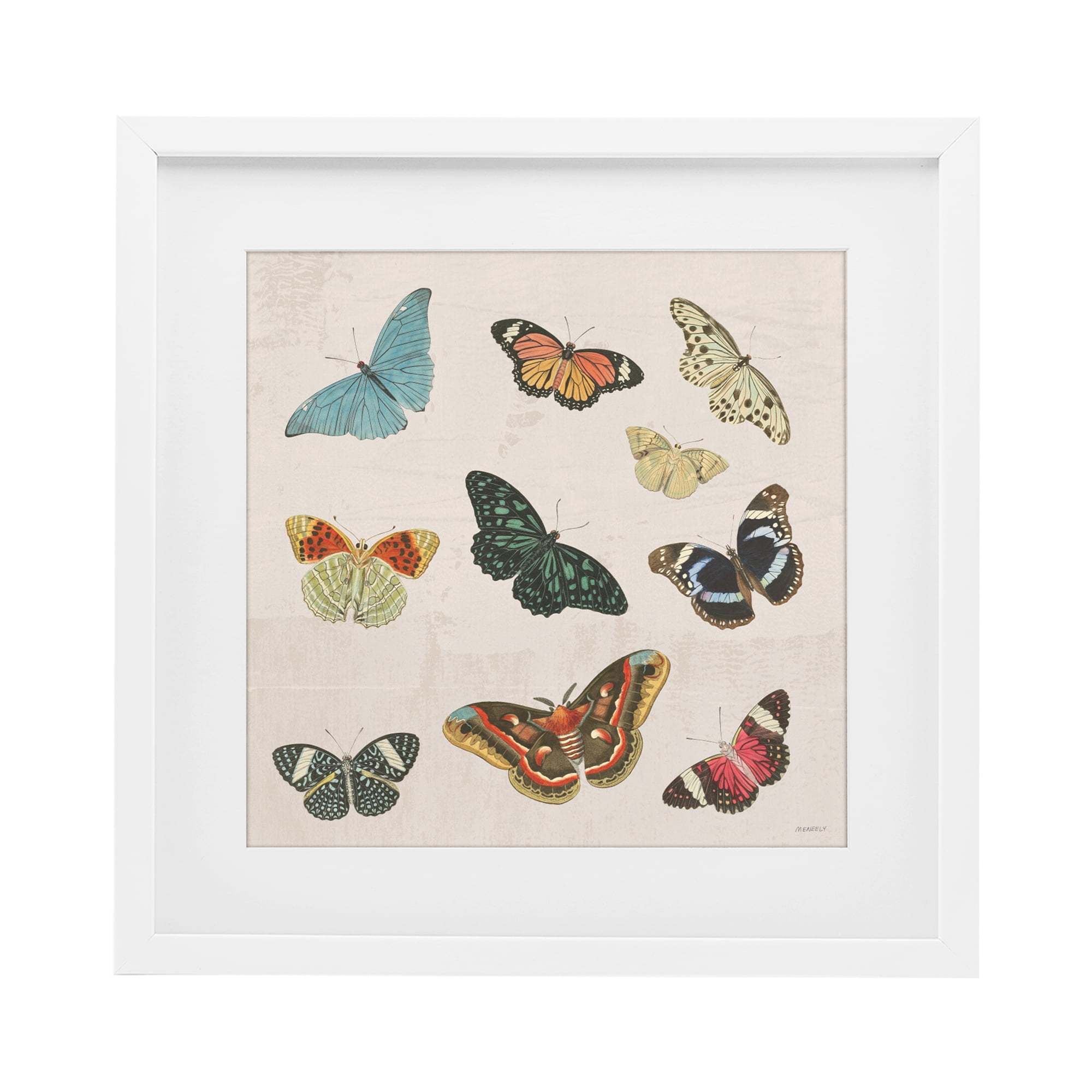 Stupell Industries Vintage Butterfly Flight White Framed Print Under Glass, design by Dan Meneely