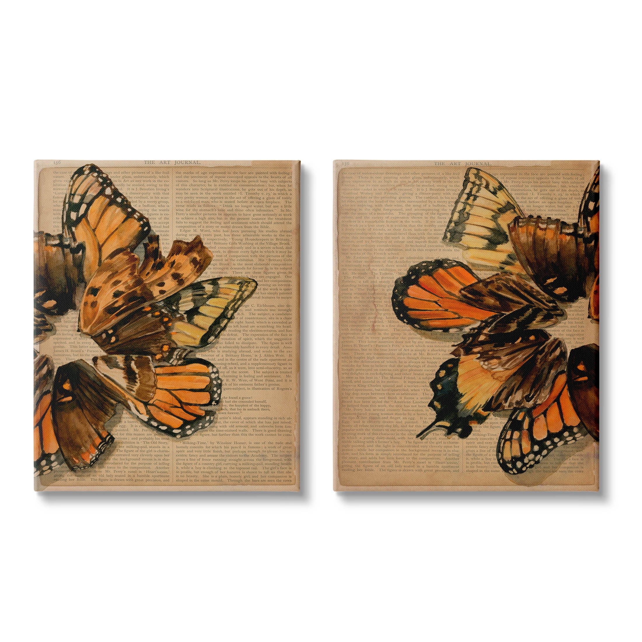 Vintage Butterfly Graphic Art Canvas Set with Wooden Frame