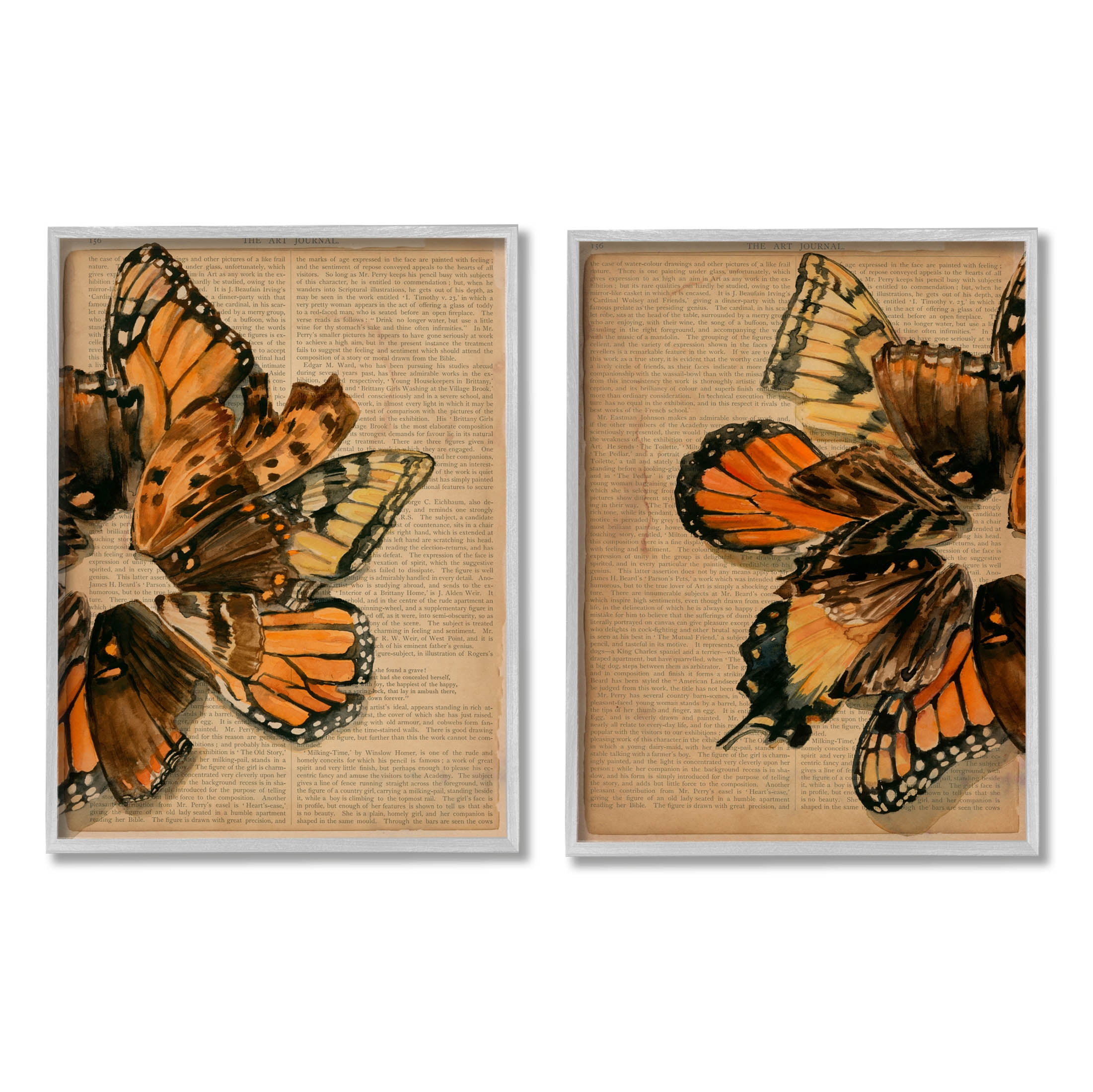 Stupell Industries Vintage Butterfly Literature Pages Graphic Art Gray Framed Art Print Wall Art, Set of 2, Design by Jennifer Paxton Parker