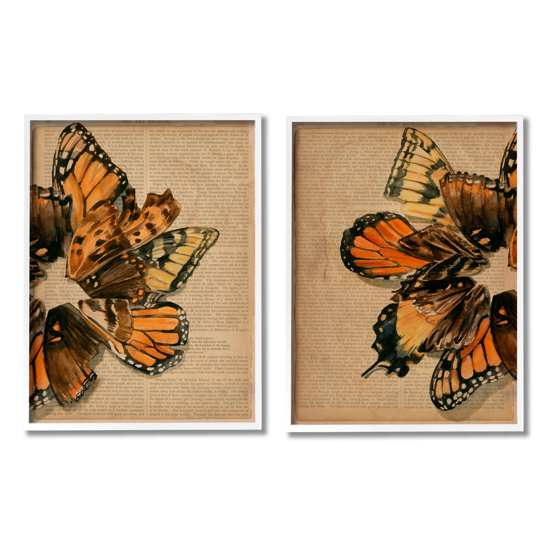 Stupell Industries Vintage Butterfly Literature Pages Graphic Art White Framed Art Print Wall Art, Set of 2, Design by Jennifer Paxton Parker