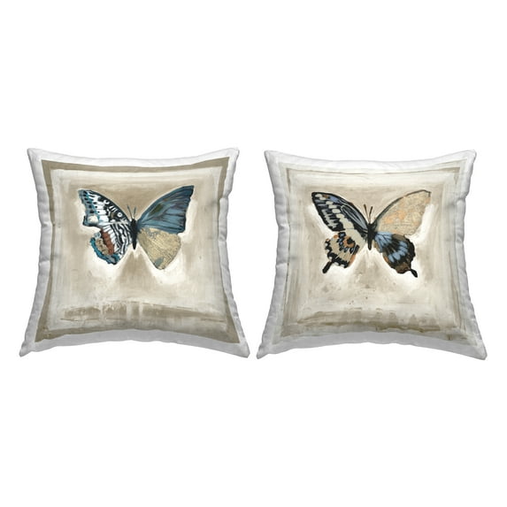 Stupell Industries Vintage Butterfly Specimens Square Decorative Printed Throw Pillow, 18 x 18, Set of 2
