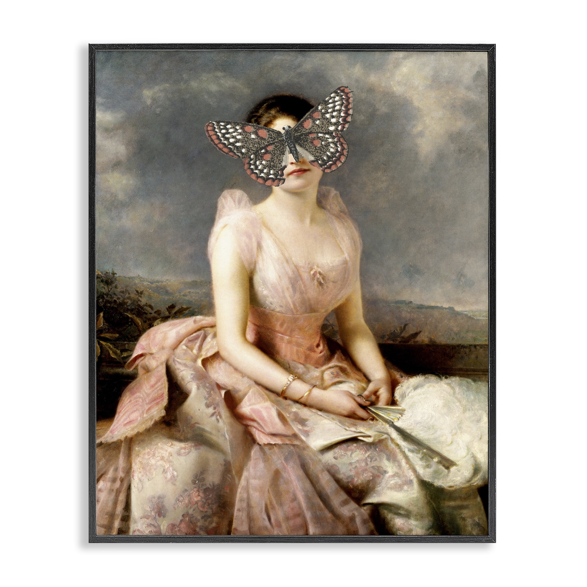 Stupell Industries Vintage Butterfly View People Painting Black Framed Art Print Wall Art, 16 x 20