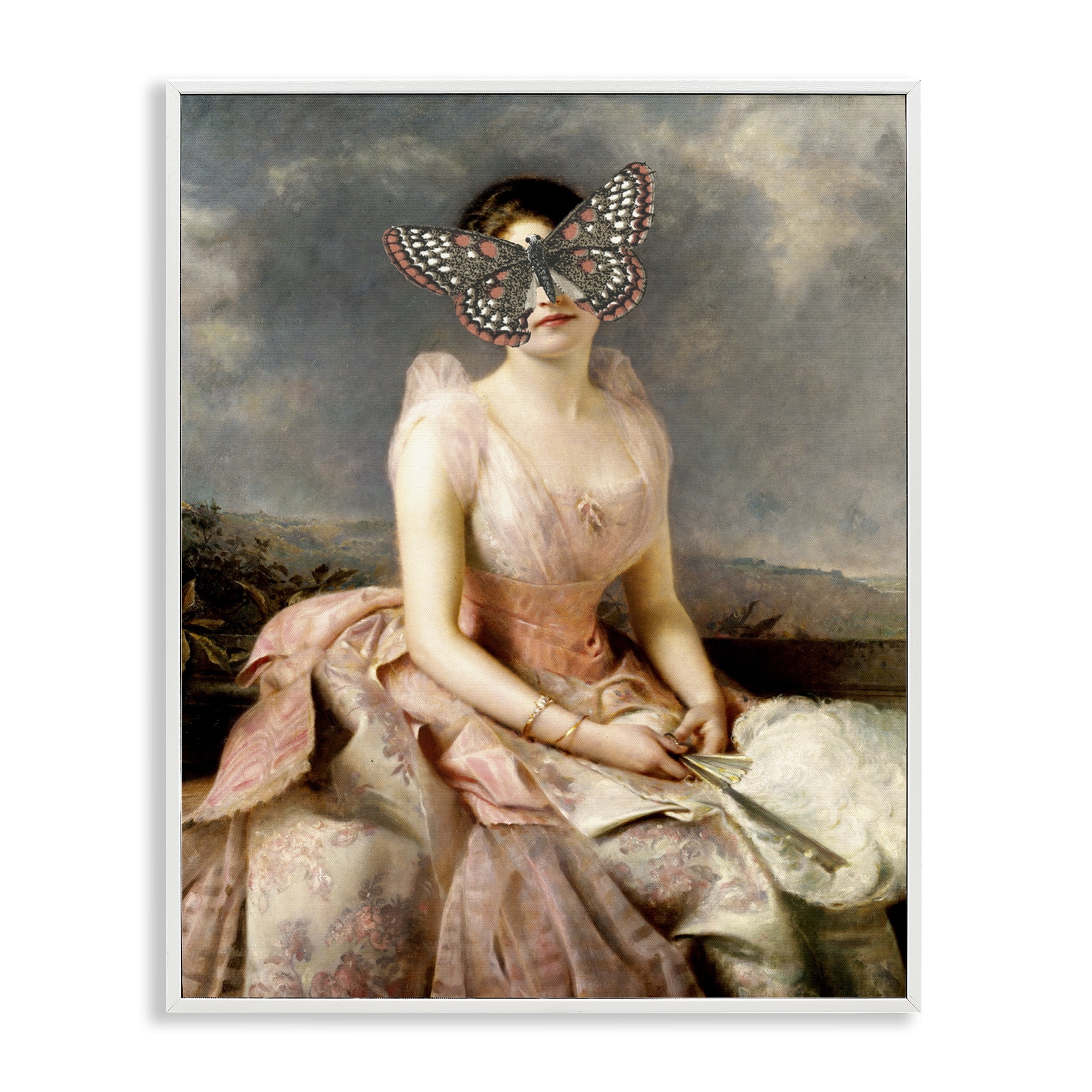 Stupell Industries Vintage Butterfly View People Painting White Framed Art Print Wall Art, 24 x 30