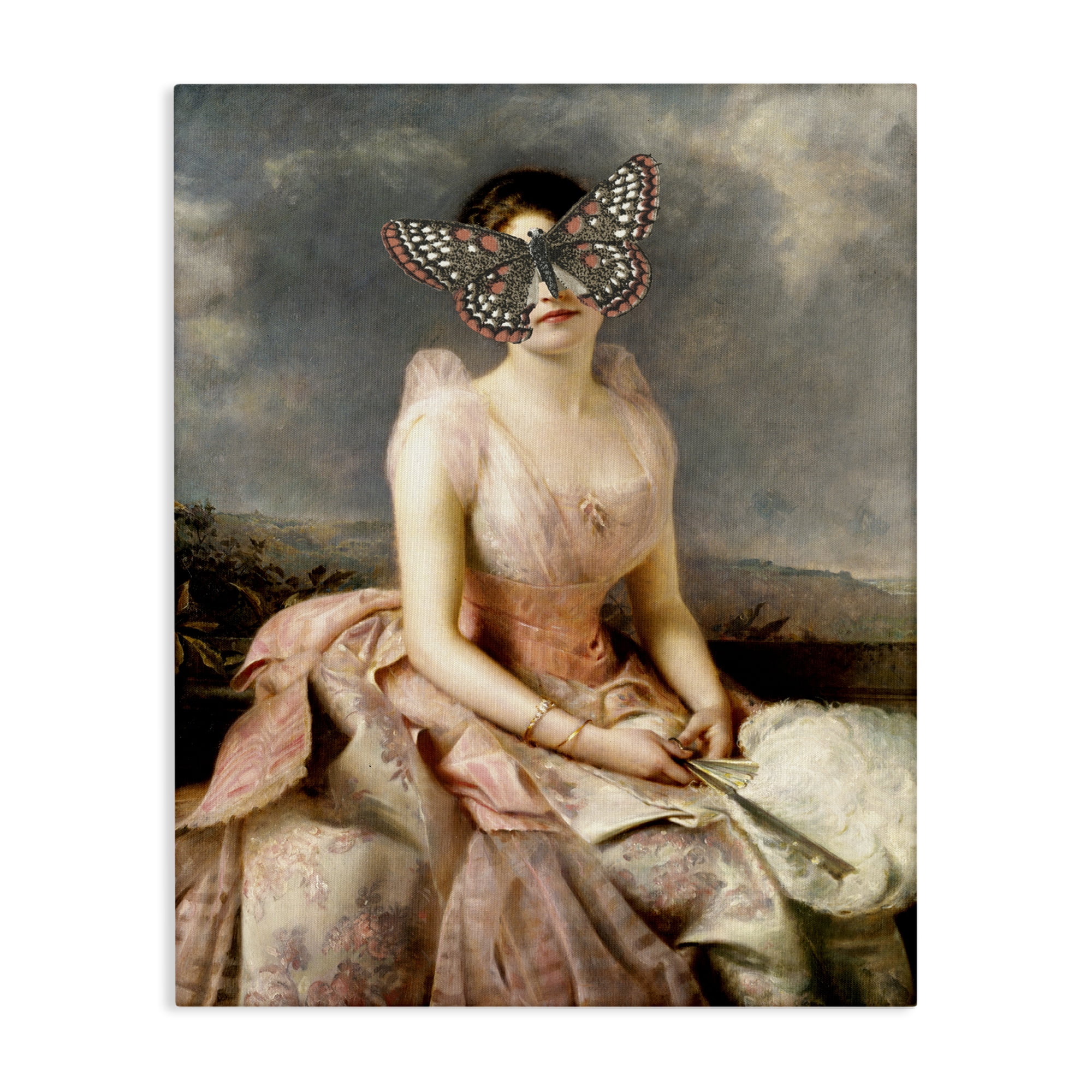 Stupell Industries Vintage Butterfly View People Painting Wrapped Canvas Art Print Wall Art, 30 x 40