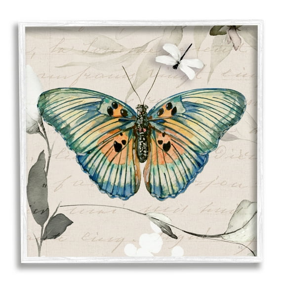 Stupell Industries Vintage Butterfly with Cursive Animals & Insects Painting White Framed Art Print Wall Art, 12 x 12