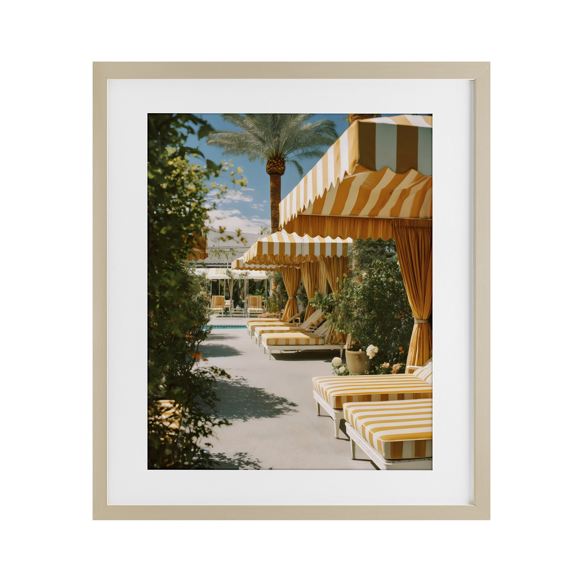 Stupell Industries Vintage Cabanas at Poolside Birch Framed Print Under Glass, design by Franklyn Gregory