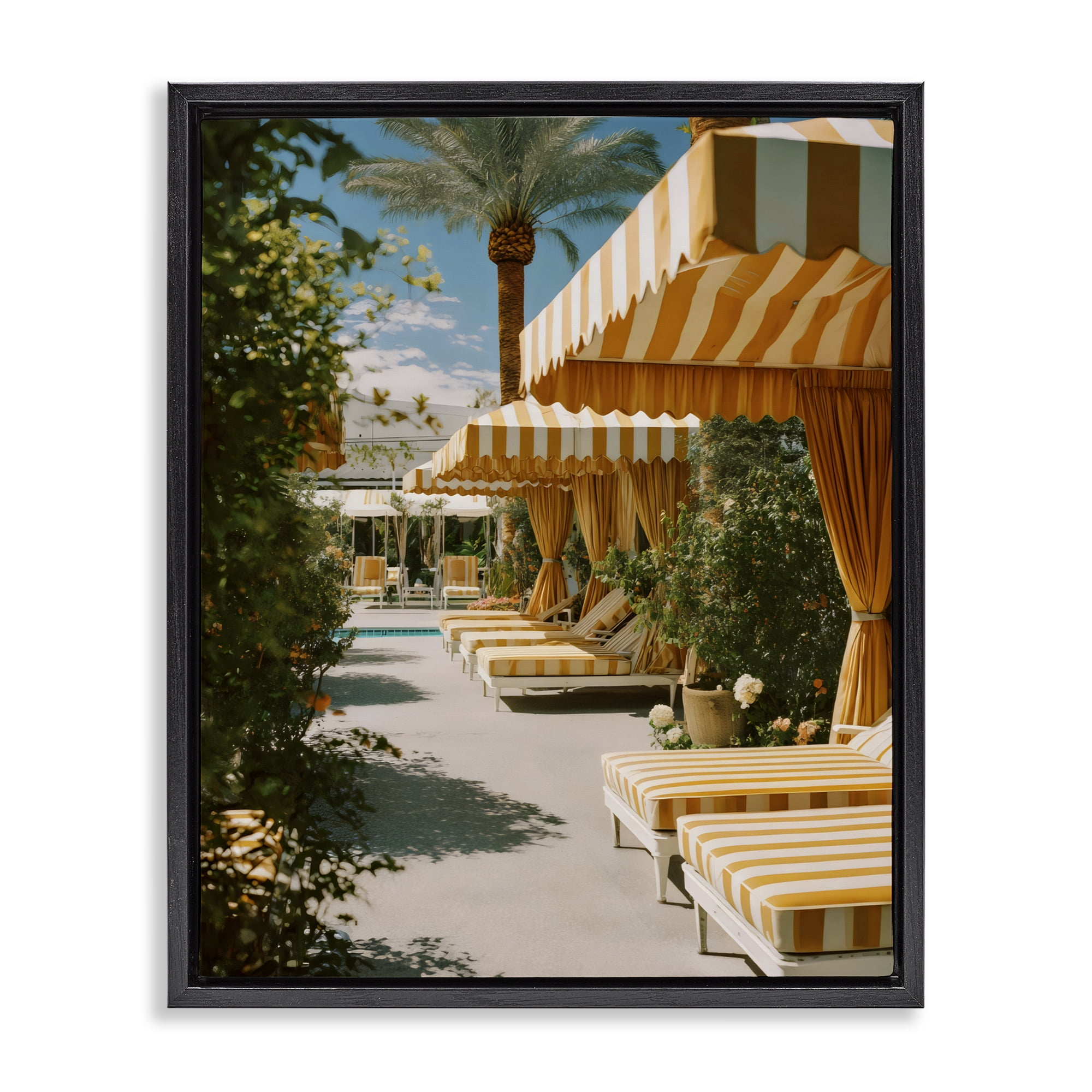 Stupell Industries Vintage Cabanas at Poolside Black Framed Floater Canvas Wall Art, design by Franklyn Gregory