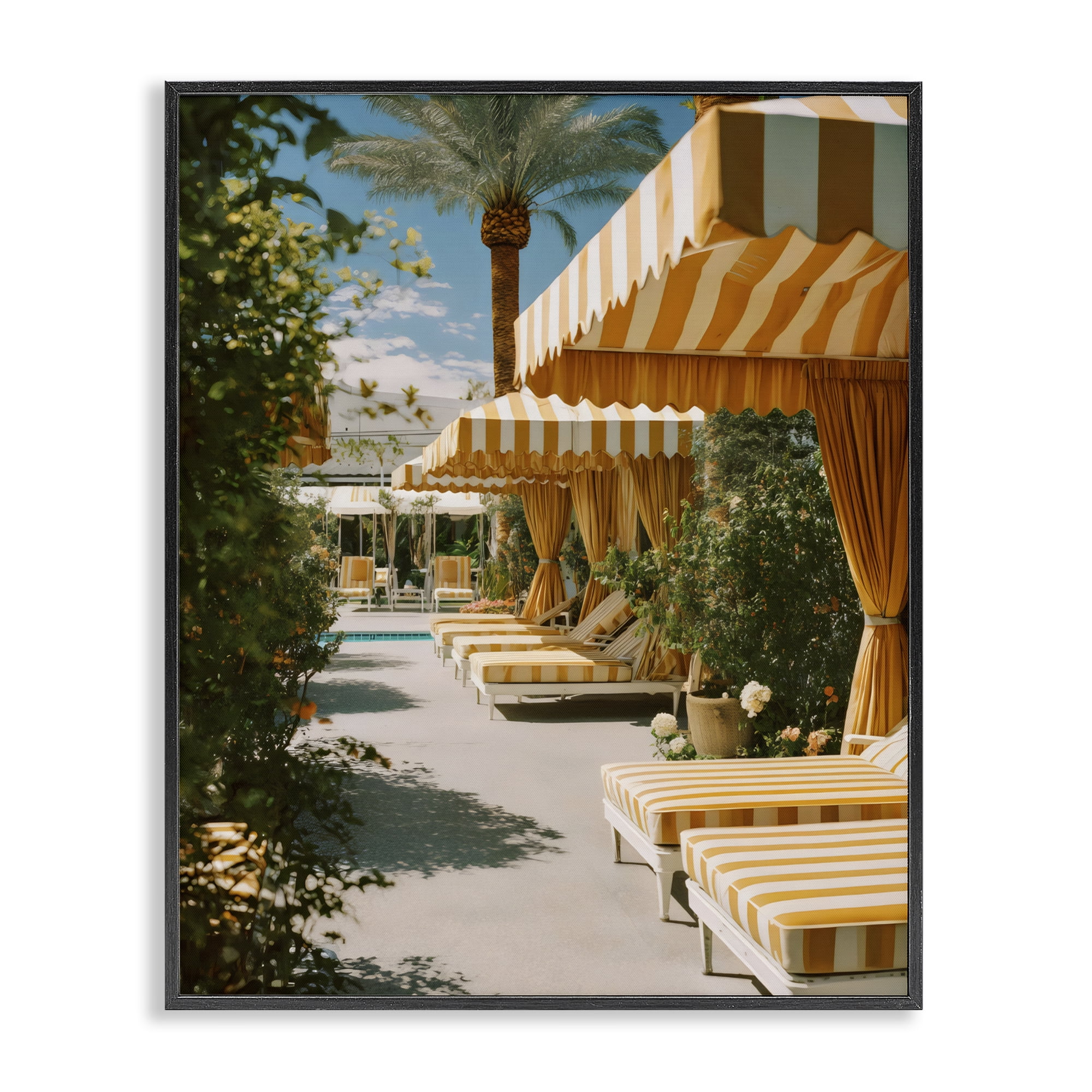 Stupell Industries Vintage Cabanas at Poolside Black Framed Giclee Art, design by Franklyn Gregory