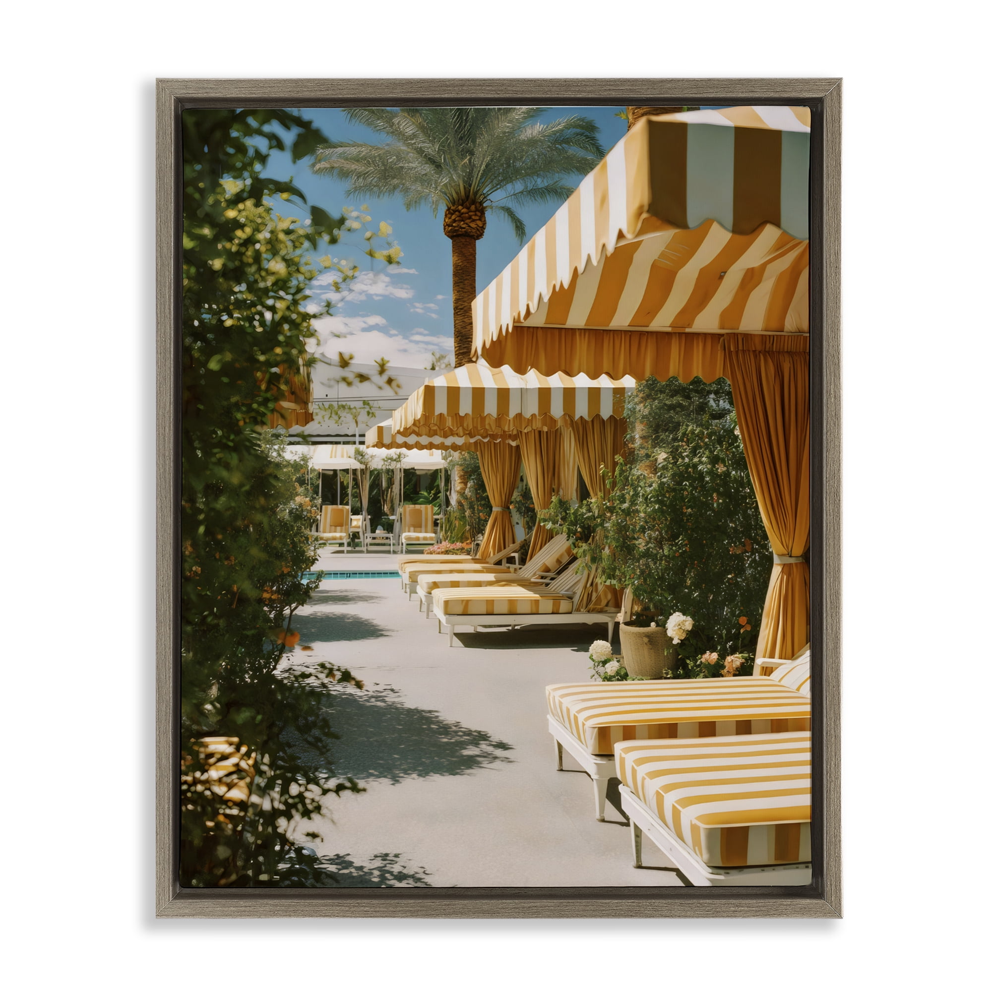 Stupell Industries Vintage Cabanas at Poolside Brown Framed Floater Canvas Wall Art, design by Franklyn Gregory