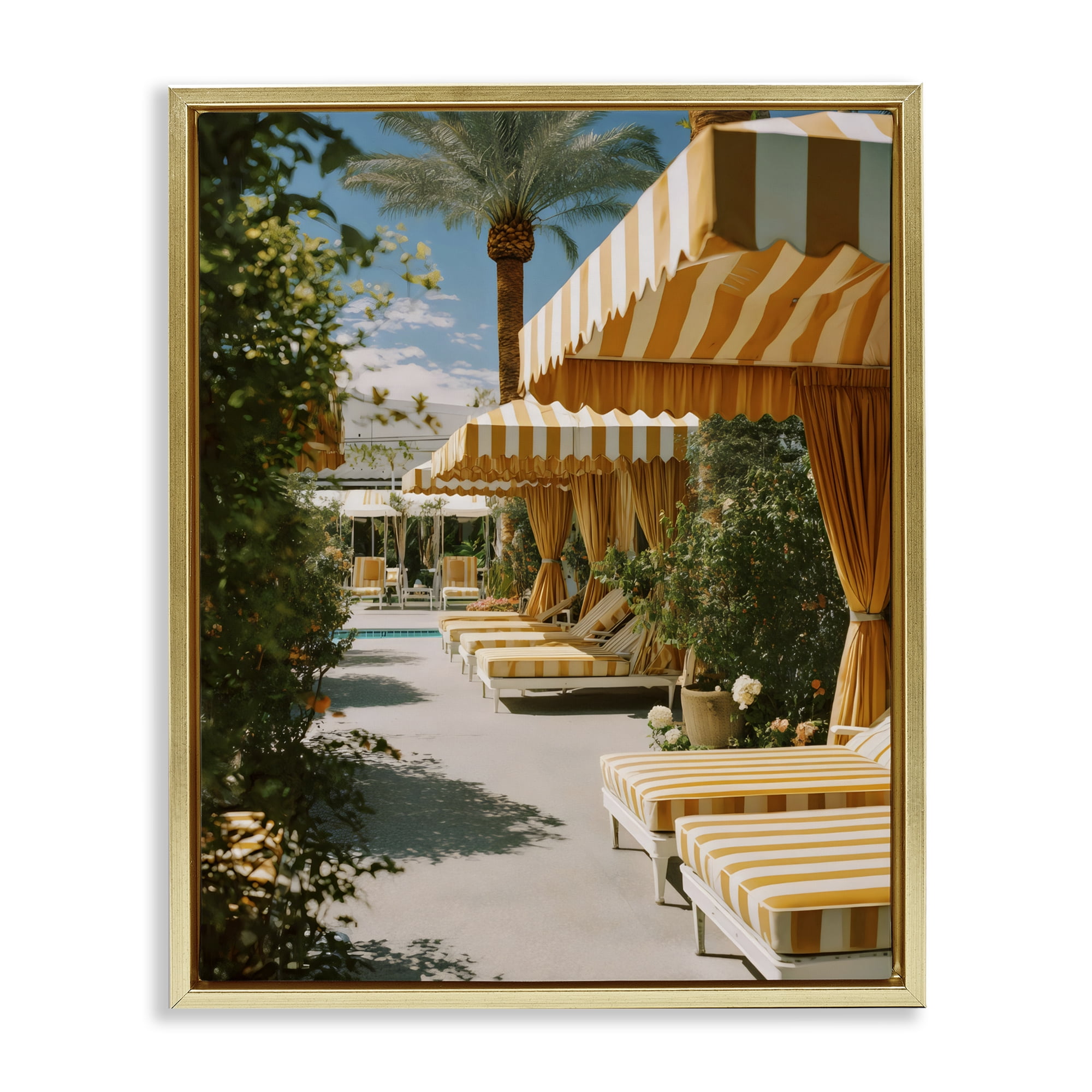 Stupell Industries Vintage Cabanas at Poolside Gold Framed Floater Canvas Wall Art, design by Franklyn Gregory
