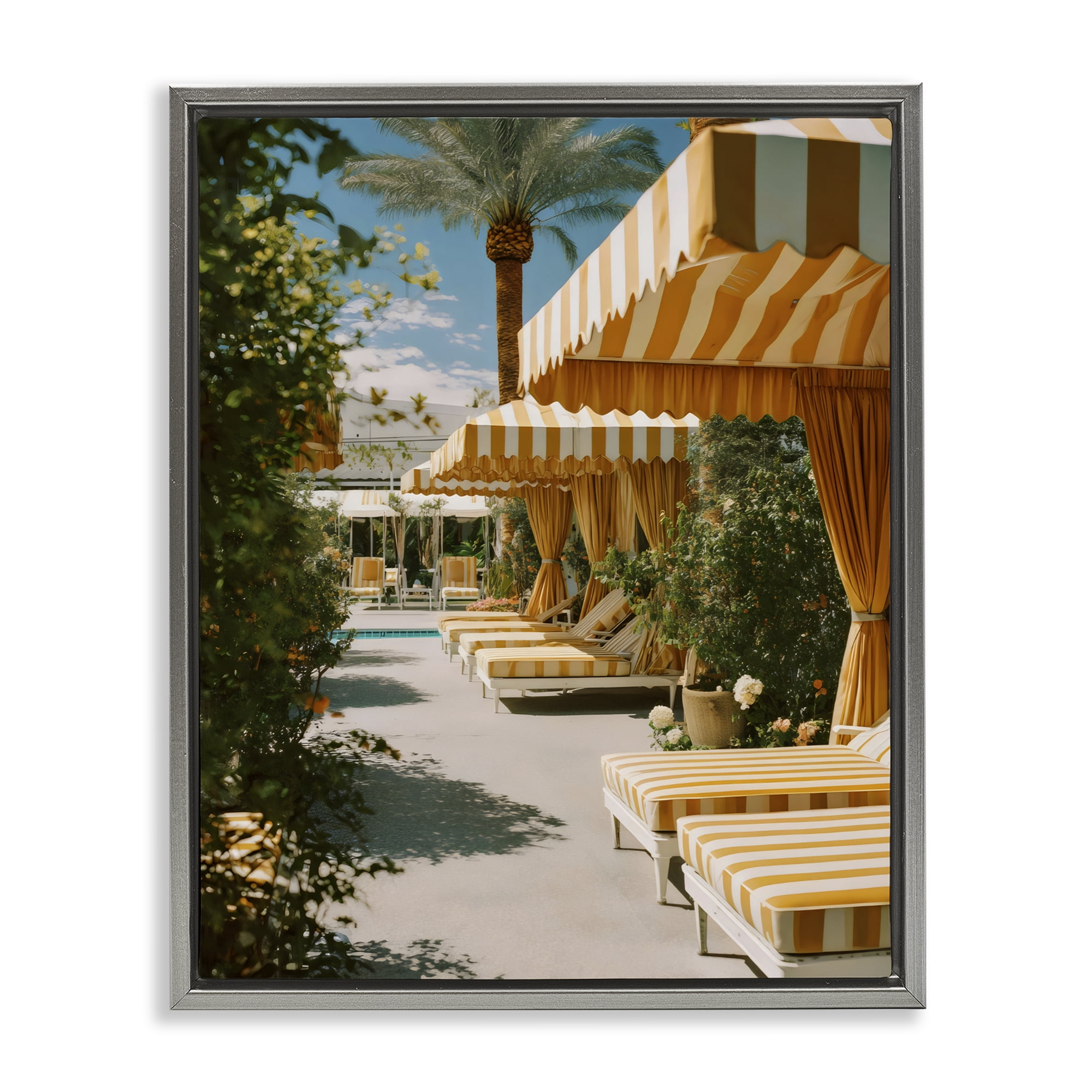 Stupell Industries Vintage Cabanas at Poolside Gray Framed Floater Canvas Wall Art, design by Franklyn Gregory
