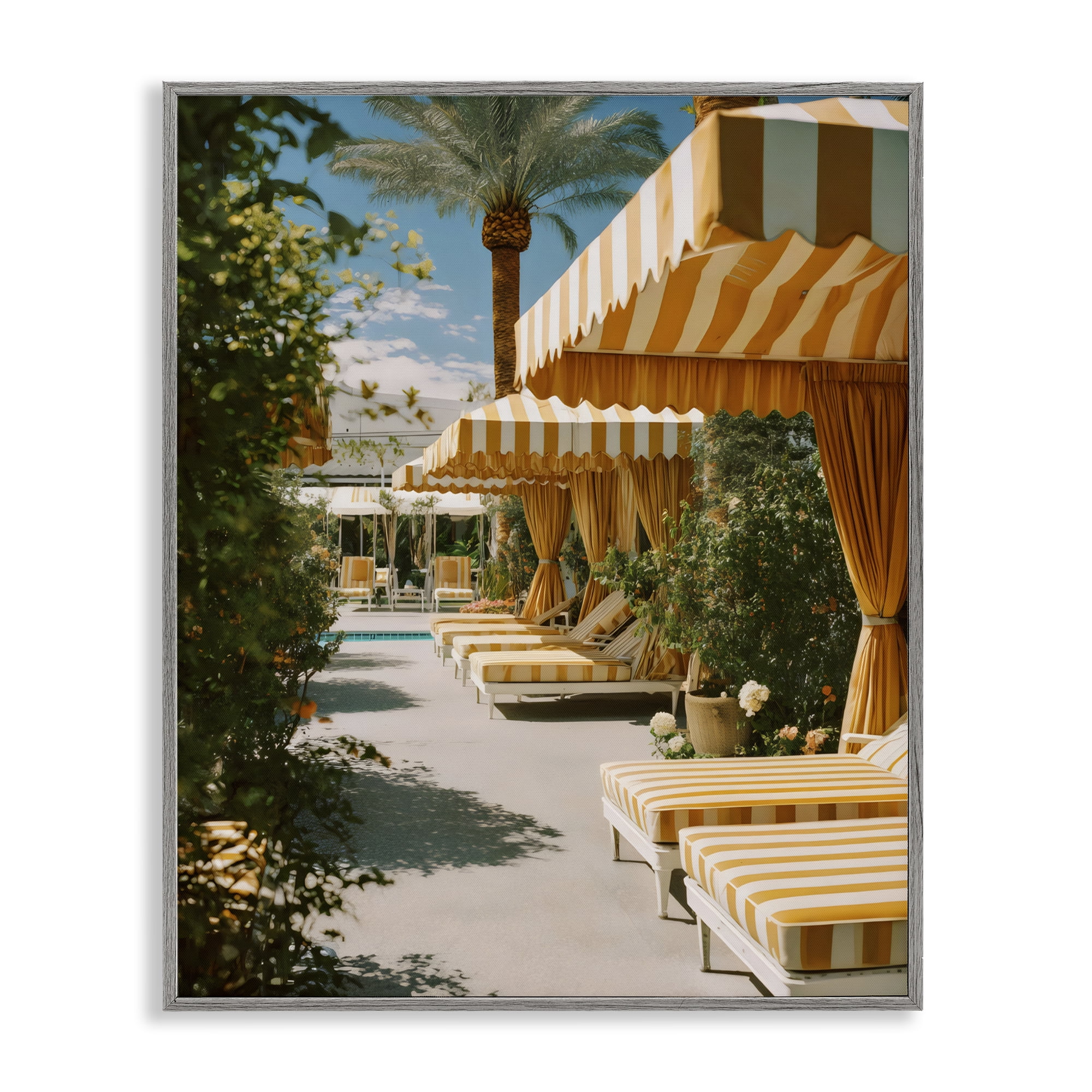 Stupell Industries Vintage Cabanas at Poolside Gray Framed Giclee Art, design by Franklyn Gregory
