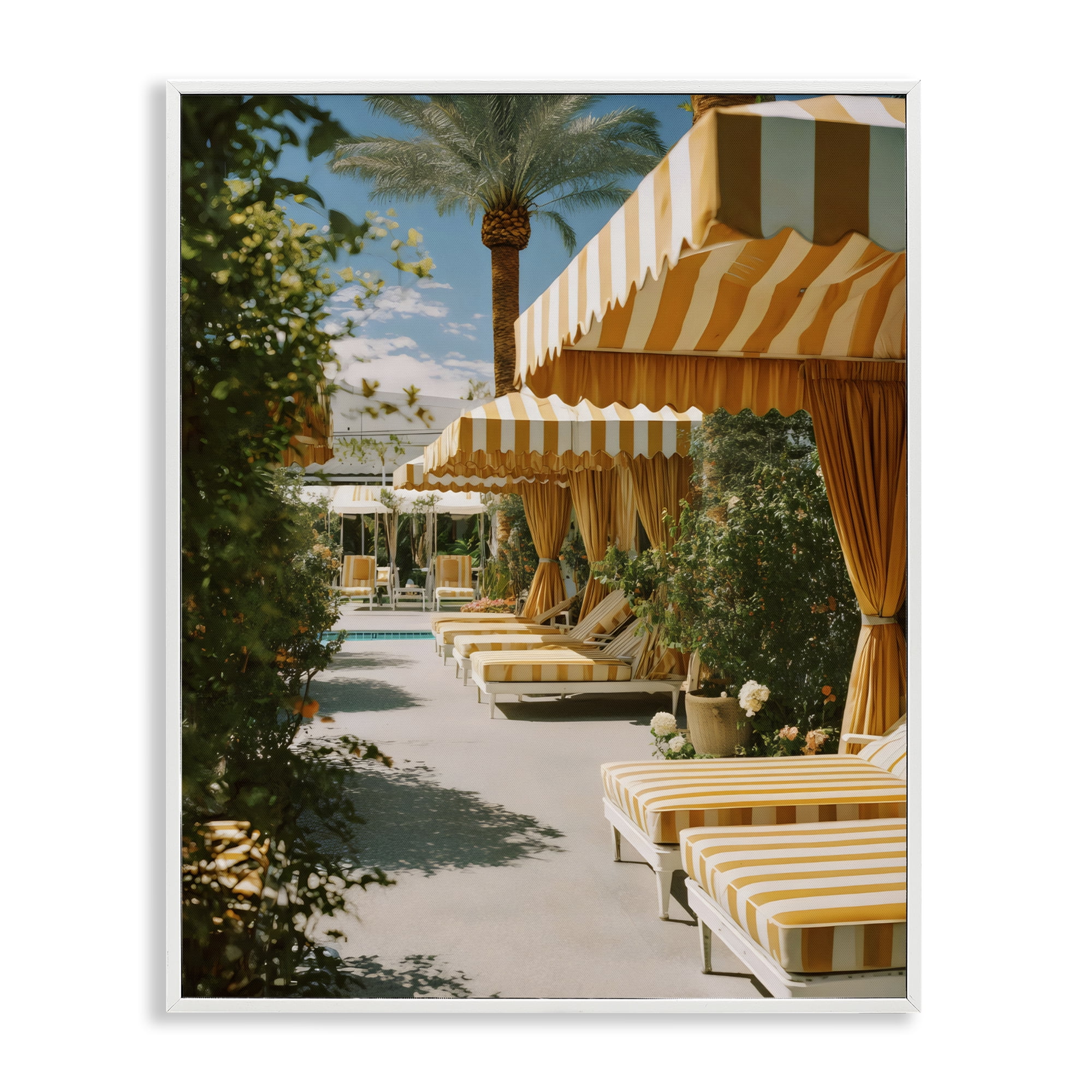 Stupell Industries Vintage Cabanas at Poolside White Framed Giclee Art, design by Franklyn Gregory