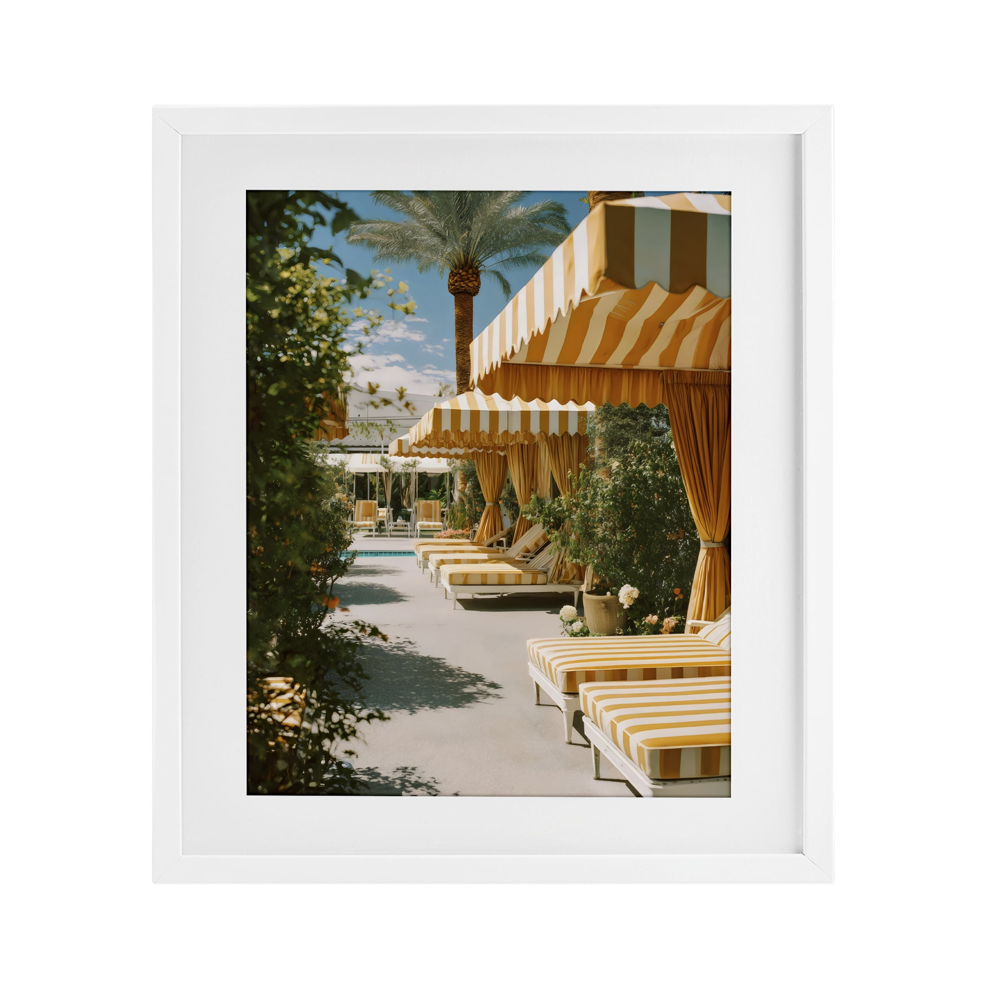 Stupell Industries Vintage Cabanas at Poolside White Framed Print Under Glass, design by Franklyn Gregory