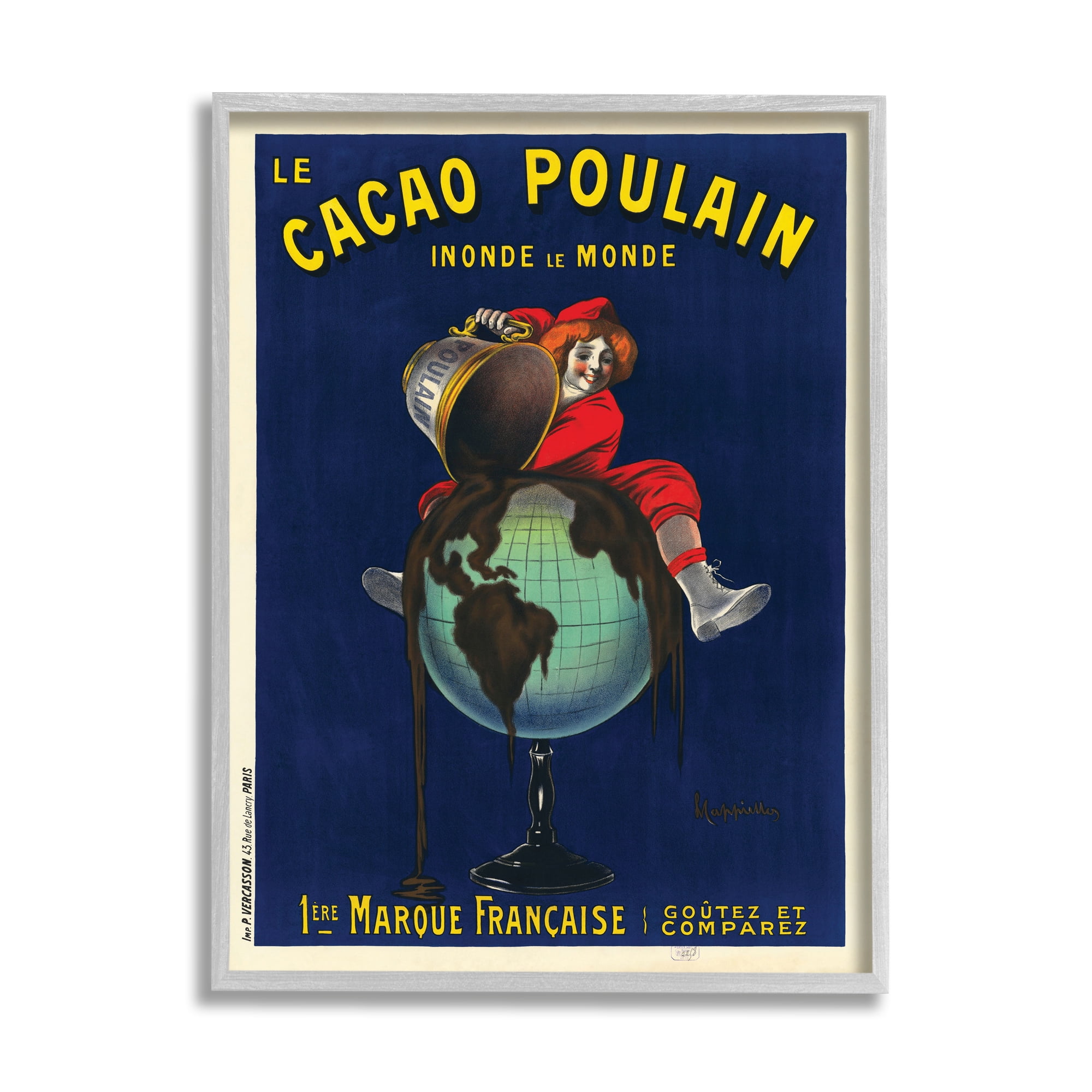Stupell Industries Vintage Cacao Chocolate Advertisement Parisian Dessert Food & Beverage Painting Gray Framed Art Print Wall Art, 11 x 14