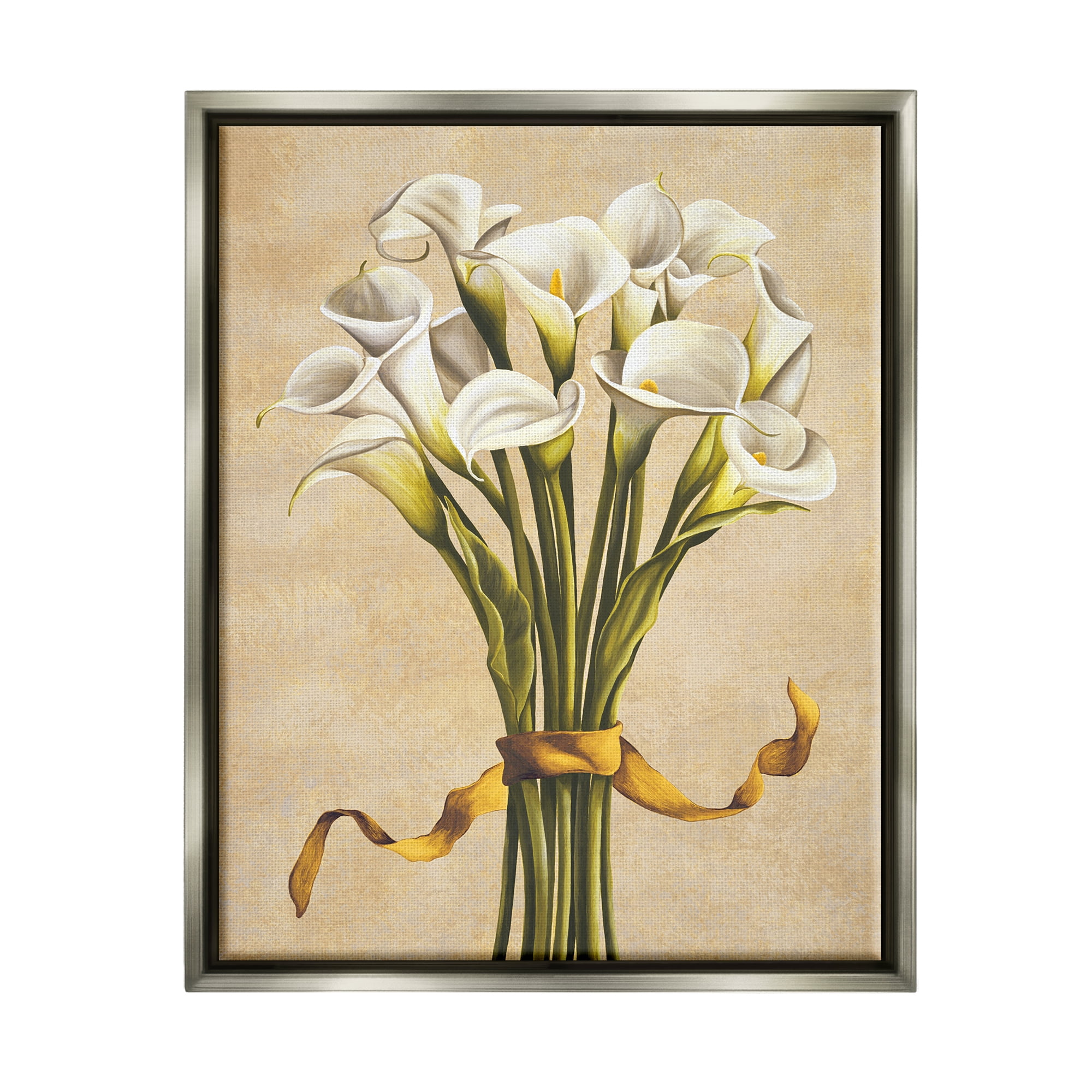 Stupell Industries Vintage Calla Lilies Botanical & Floral Painting Gray Floater Framed Canvas Art Print Wall Art, 17 x 21