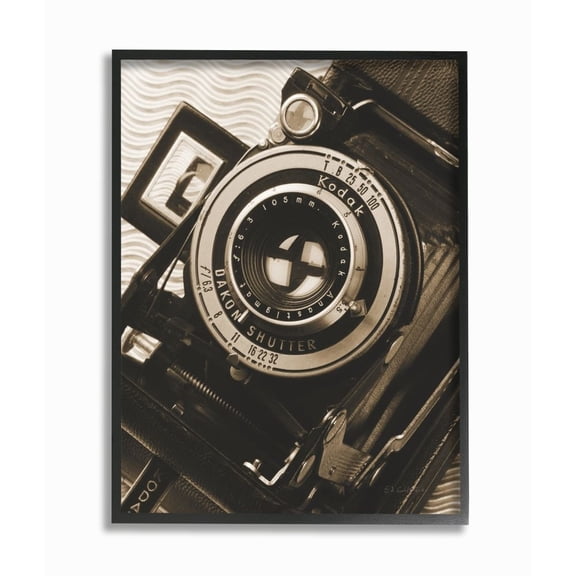 Stupell Industries Vintage Camera Body Lens Sepia Antique Photograph Framed Wall Art Design by Ed Goldstein, 11" x 14", Black Framed