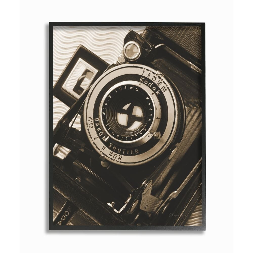 Stupell Industries Vintage Camera Body Lens Sepia Antique Photograph Framed Wall Art Design by Ed Goldstein, 24" x 30", Black Framed