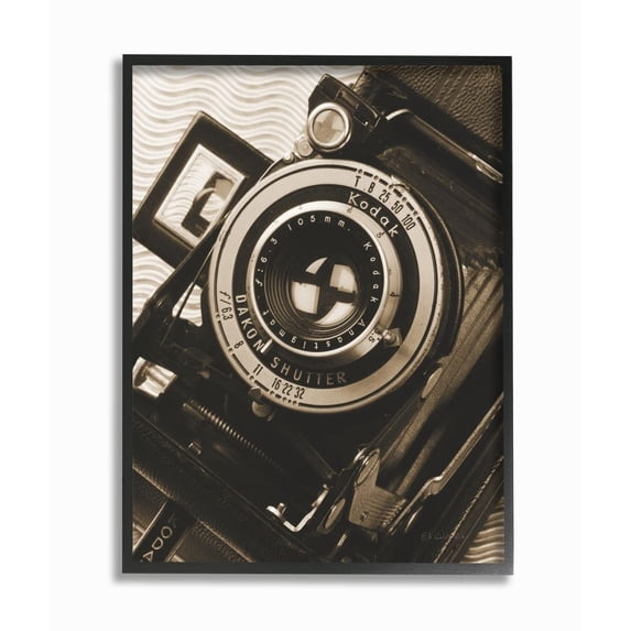 Stupell Industries Vintage Camera Body Lens Sepia Antique Photograph Framed Wall Art Design by Ed Goldstein, 24" x 30", Black Framed