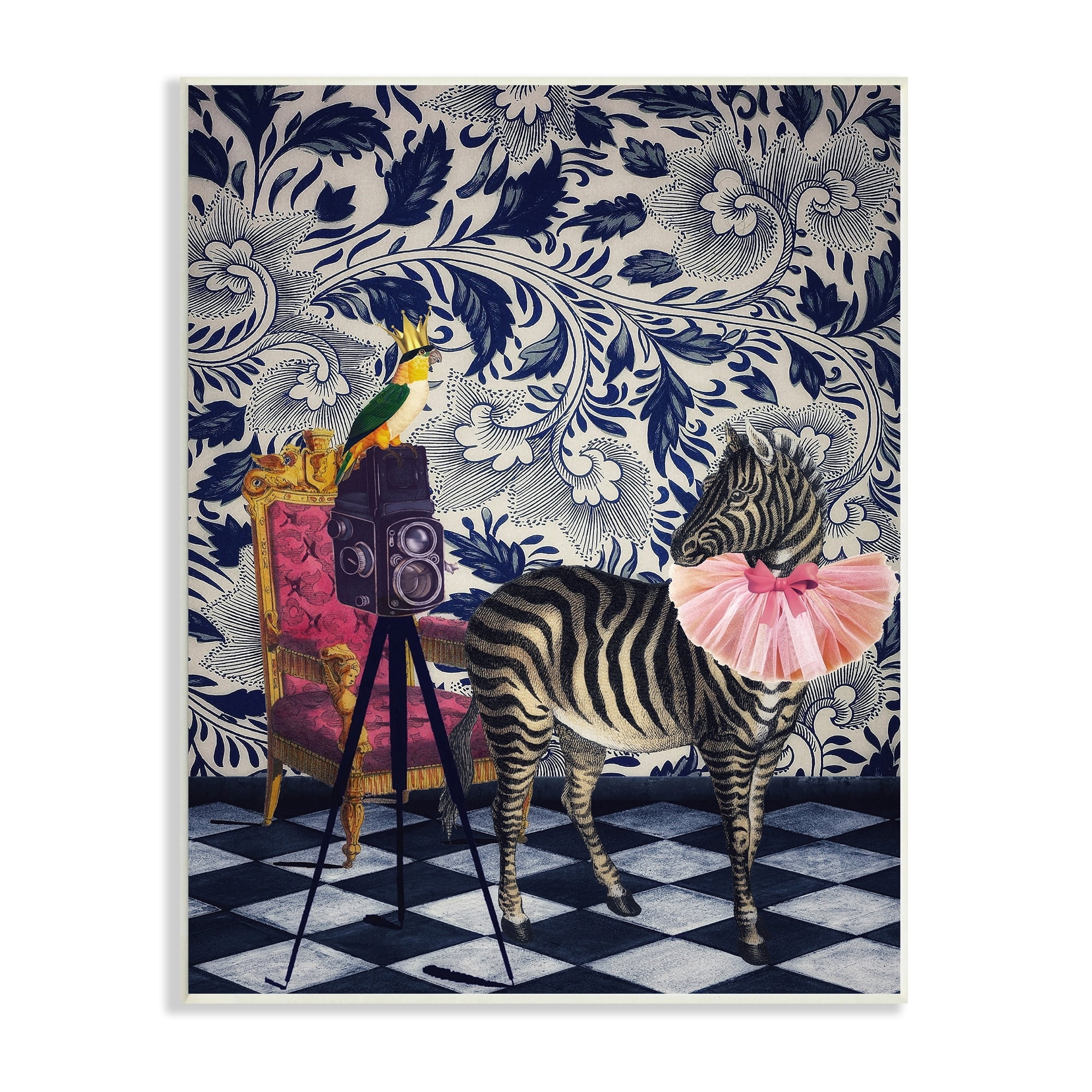 Stupell Industries Vintage Camera and Safari Animals Regal Floral Pattern, 13 x 19,Design by Erika C. Brothers