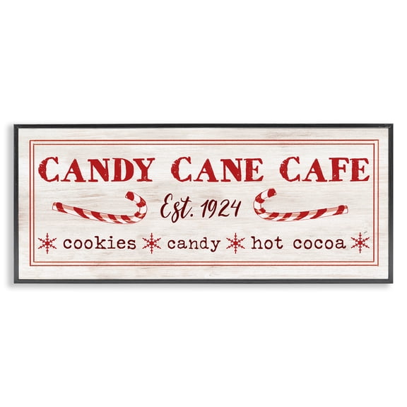 Stupell Industries Vintage Candy Cane Cafe Quotes and Sayings Painting Black Framed Art Print Wall Art, 24 x 10