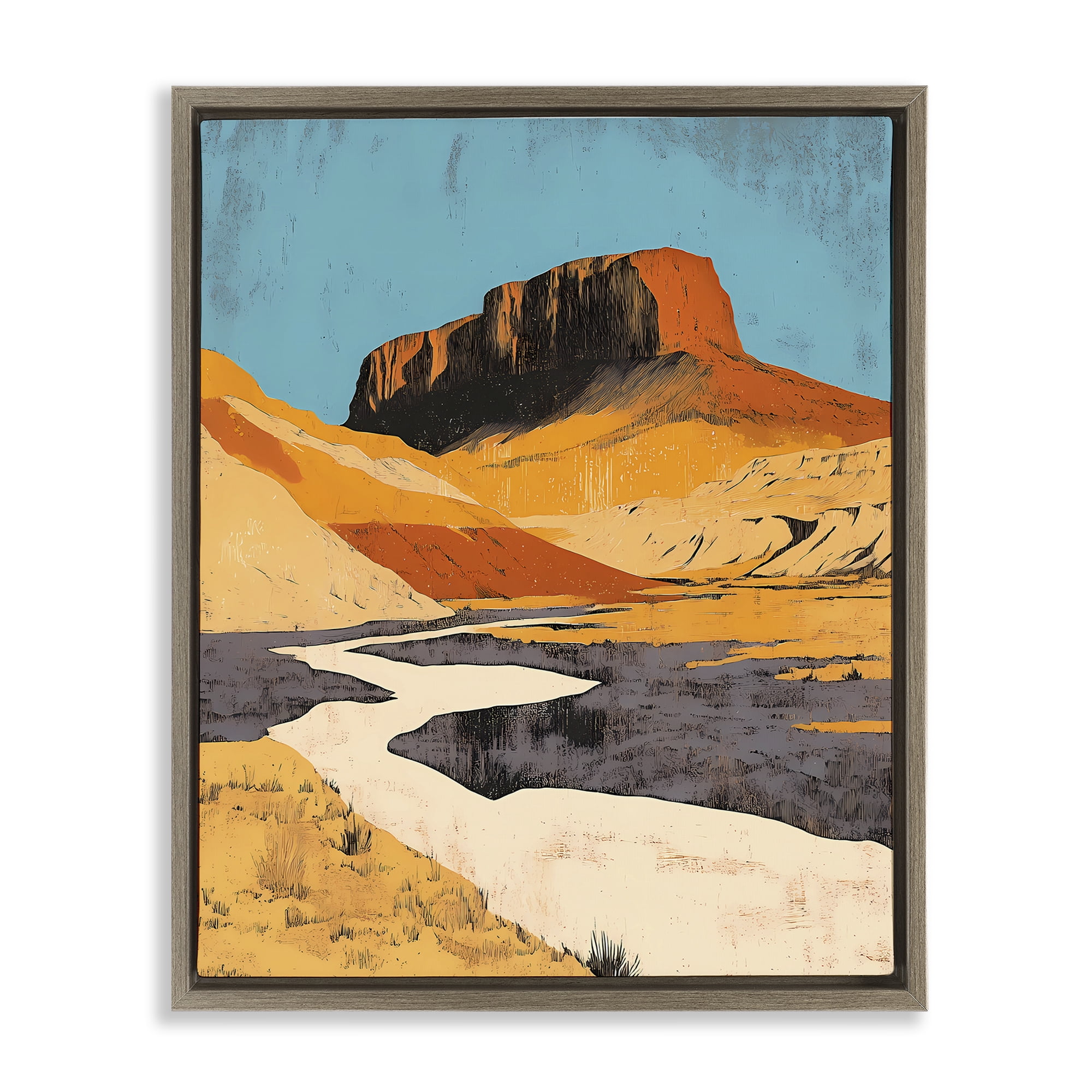 Stupell Industries Vintage Canyon Pass Brown Framed Floater Canvas Wall Art, design by Walker Noble