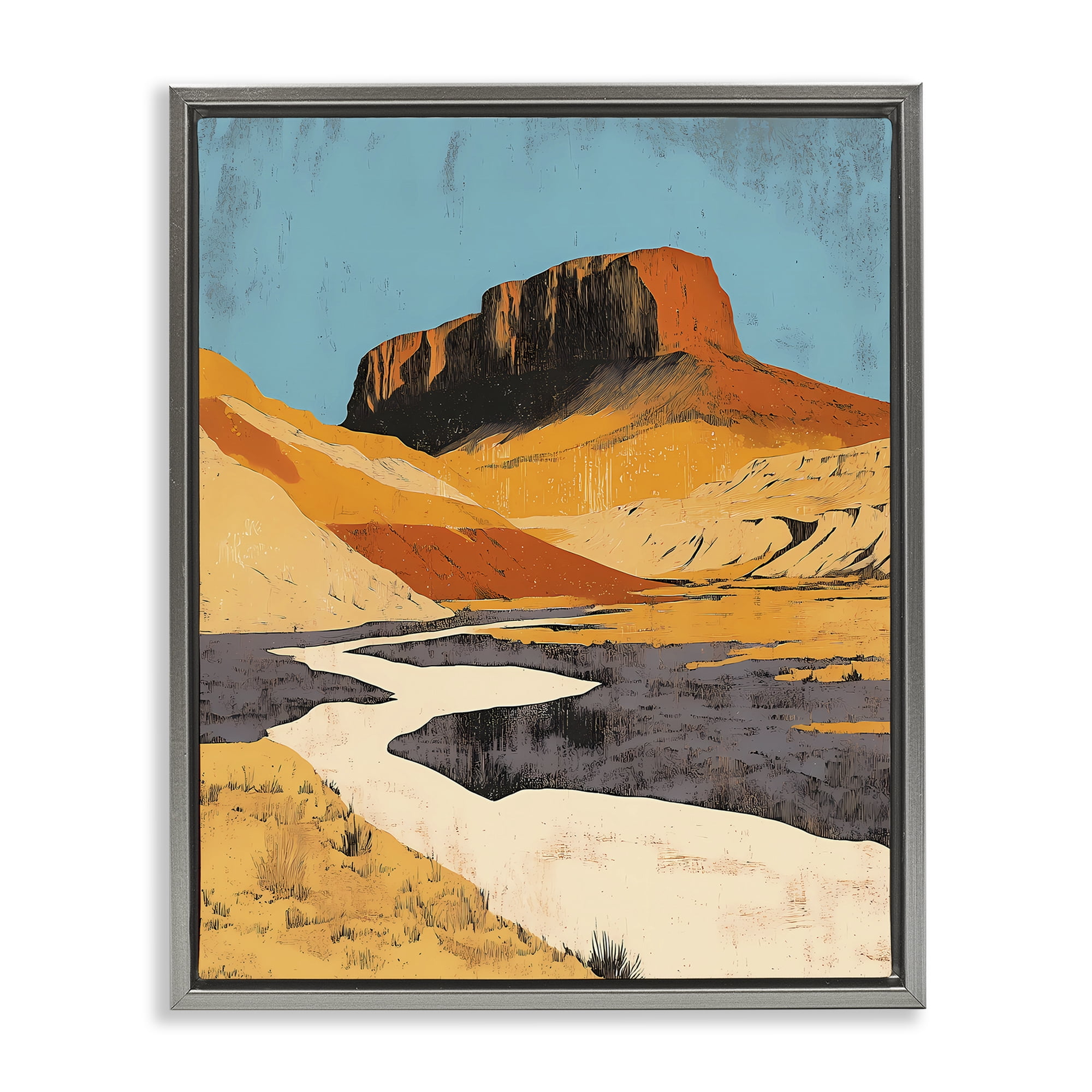 Stupell Industries Vintage Canyon Pass Gray Framed Floater Canvas Wall Art, design by Walker Noble