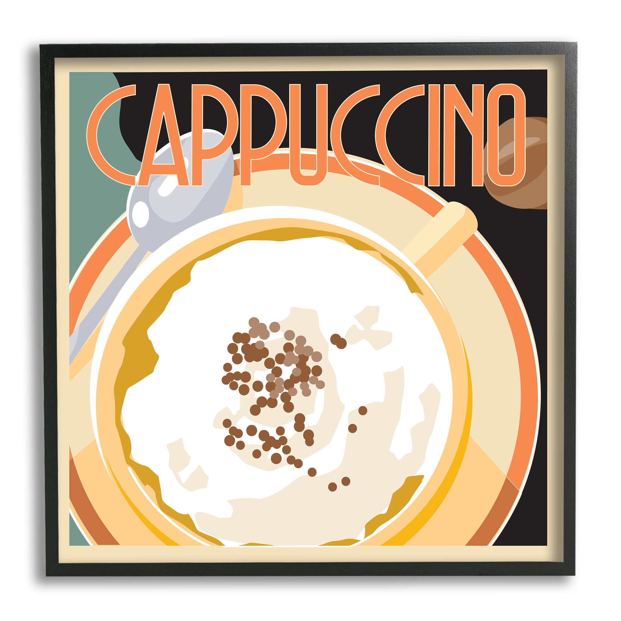 Stupell Industries Vintage Cappuccino Drink Food & Beverage Painting Black Framed Art Print Wall Art, 12 x 12