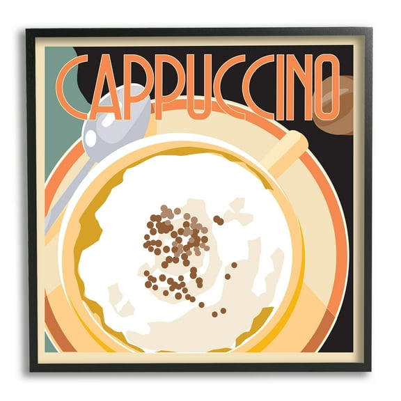 Stupell Industries Vintage Cappuccino Drink Food & Beverage Painting Black Framed Art Print Wall Art, 12 x 12