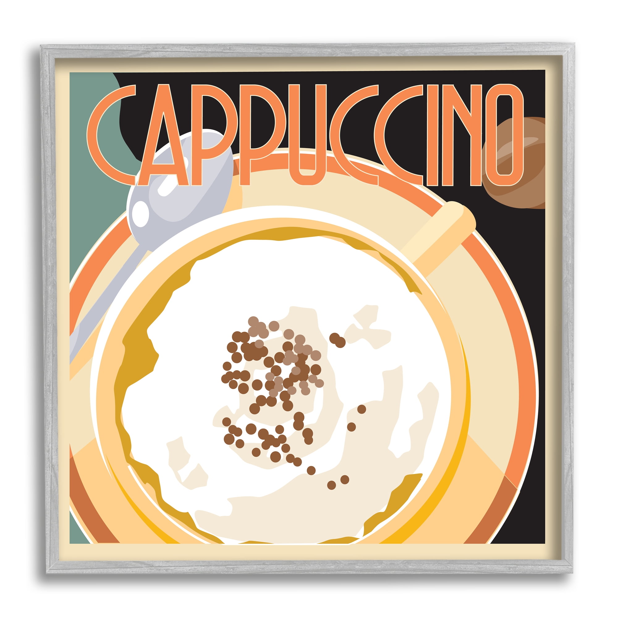 Stupell Industries Vintage Cappuccino Drink Food & Beverage Painting Gray Framed Art Print Wall Art, 24 x 24