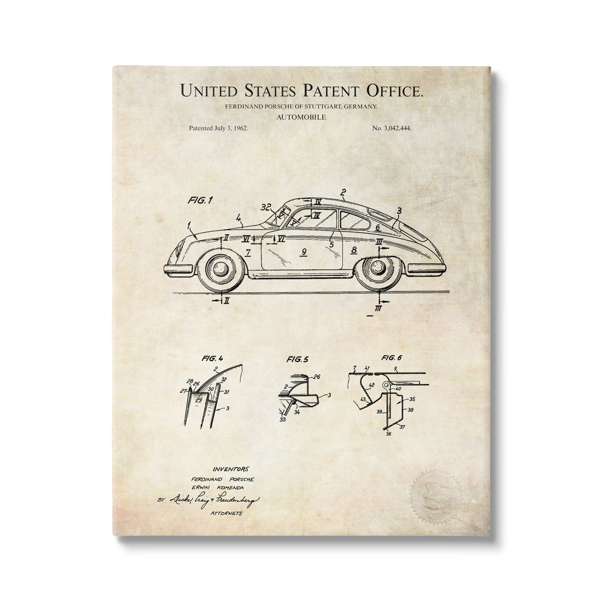 Stupell Industries Vintage Car Automobile Diagram Blueprint Patent Text Canvas Wall Art, 16 x 20, Design by Karl Hronek
