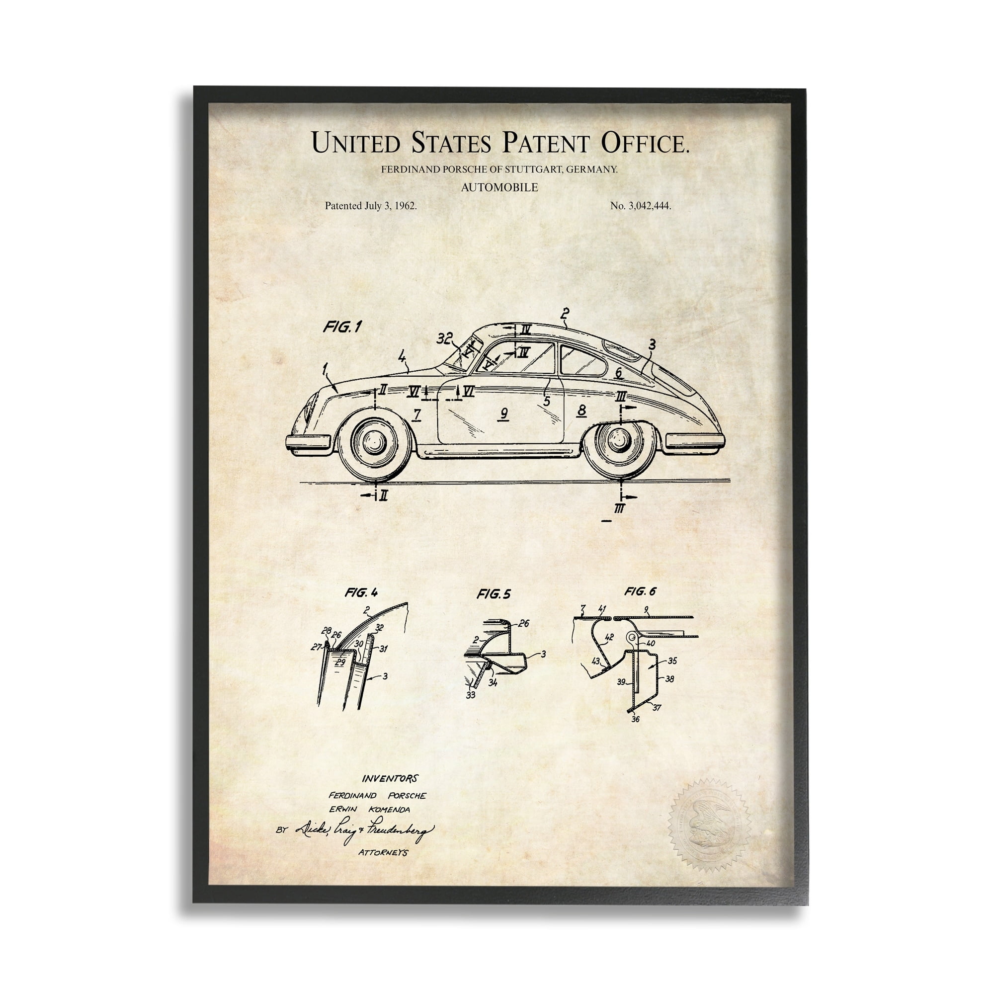 Stupell Industries Vintage Car Automobile Diagram Blueprint Patent Text Framed Wall Art, 16 x 20, Design by Karl Hronek