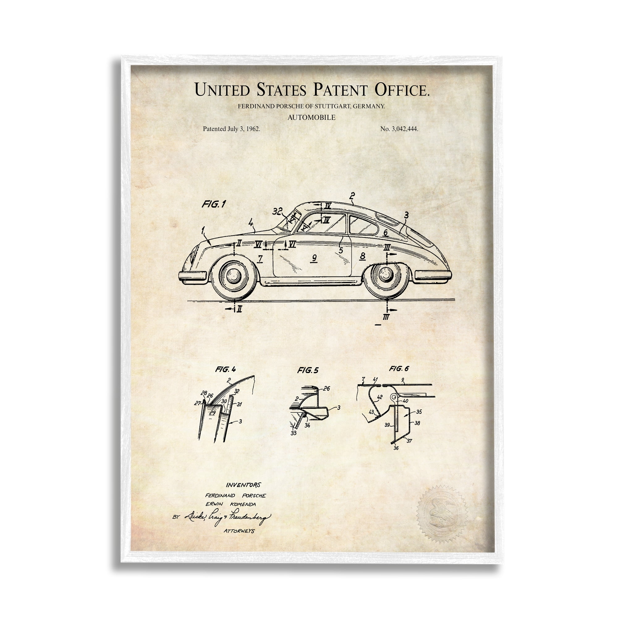 Stupell Industries Vintage Car Automobile Diagram Blueprint Patent Text Framed Wall Art, 24 x 30, Design by Karl Hronek