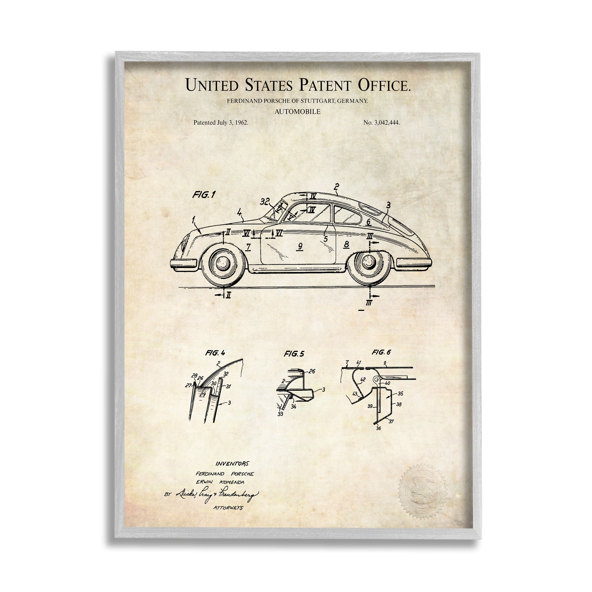 Stupell Industries Vintage Car Automobile Diagram Blueprint Patent Text Framed Wall Art, 24 x 30, Design by Karl Hronek