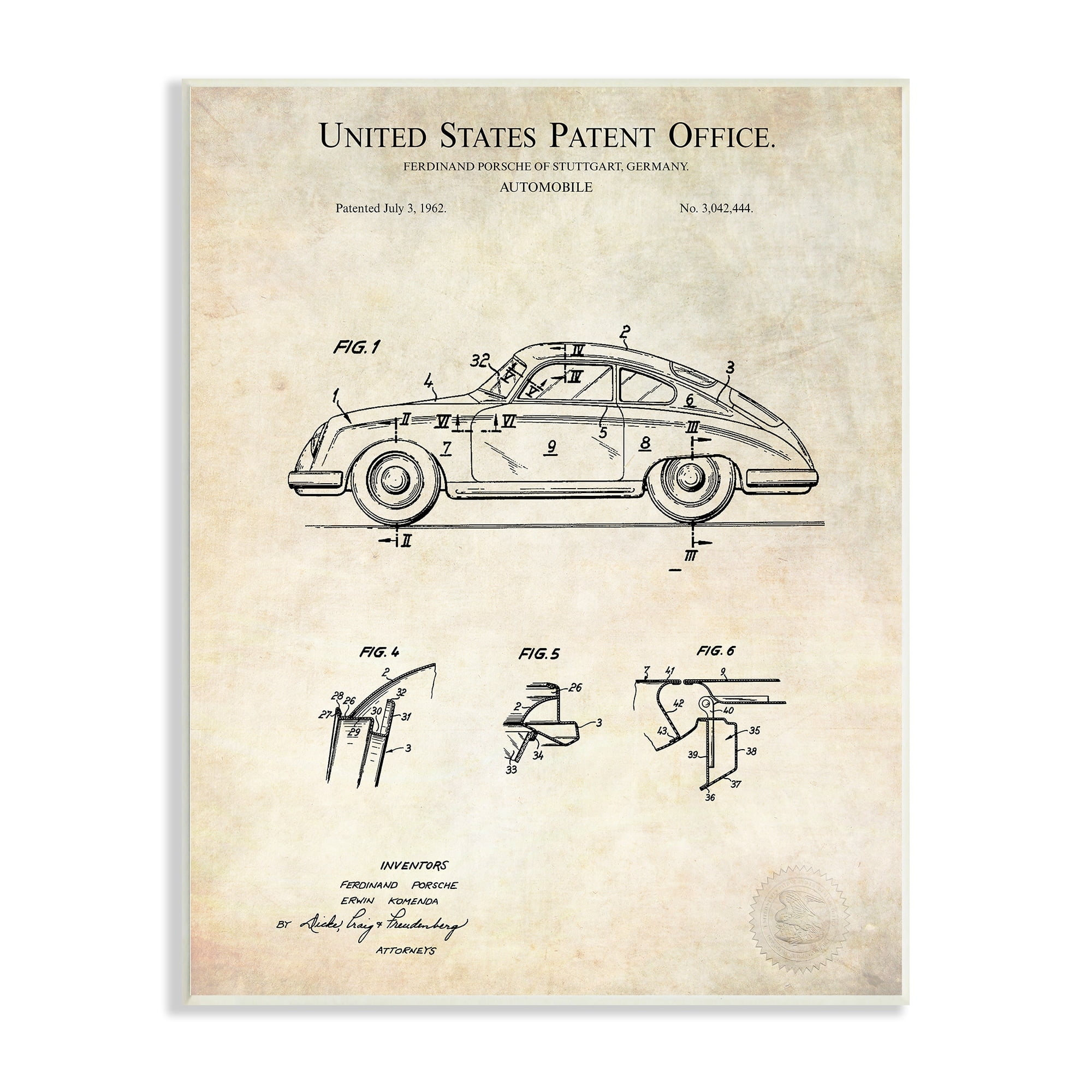 Stupell Industries Vintage Car Automobile Diagram Blueprint Patent Text Wood Wall Art, 10 x 15, Design by Karl Hronek