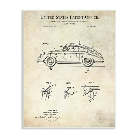 Stupell Industries Vintage Car Automobile Diagram Blueprint Patent Text Wood Wall Art, 10 x 15, Design by Karl Hronek