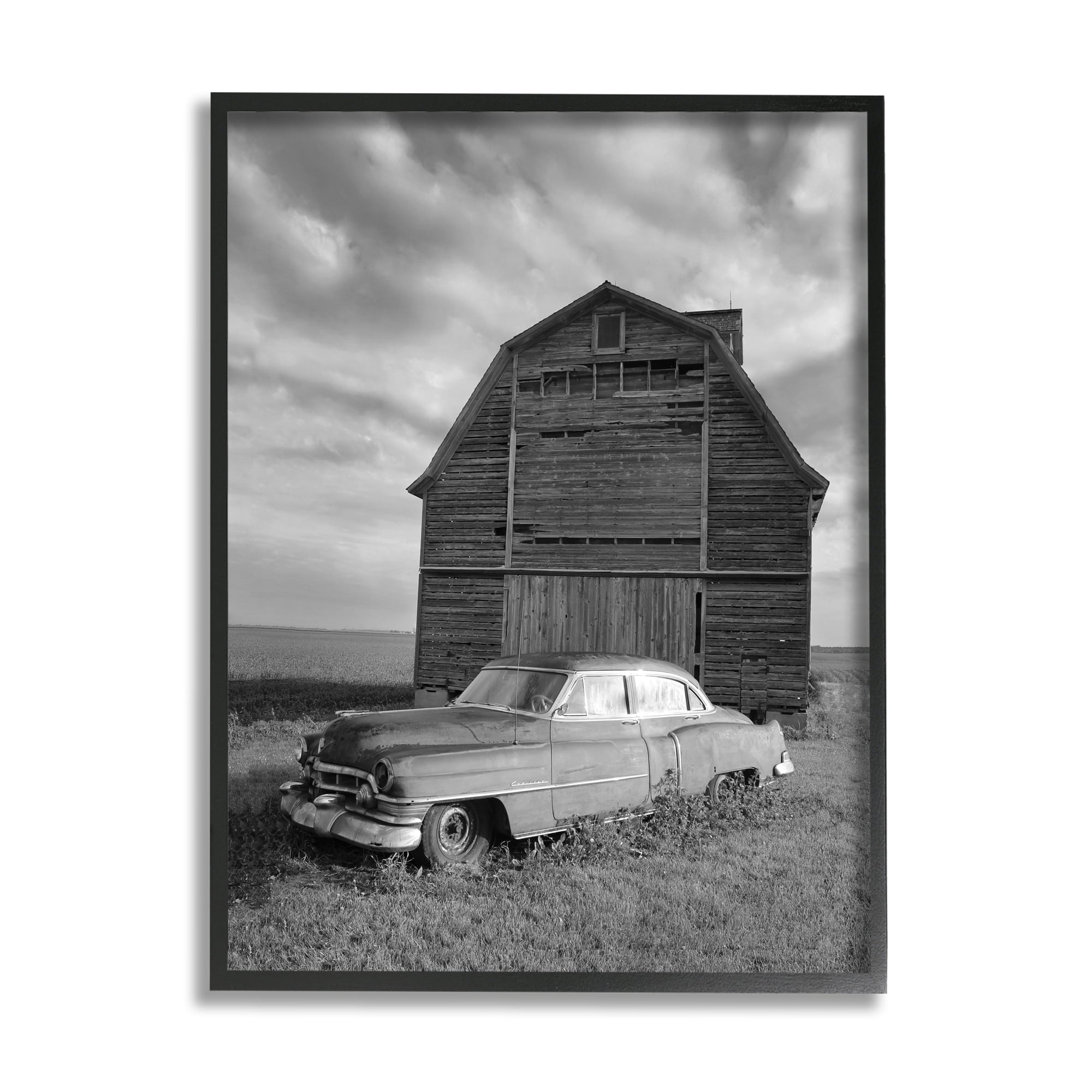 Stupell Industries Vintage Car & Barn Transportation Photography Black Framed Art Print Wall Art, 11 x 14