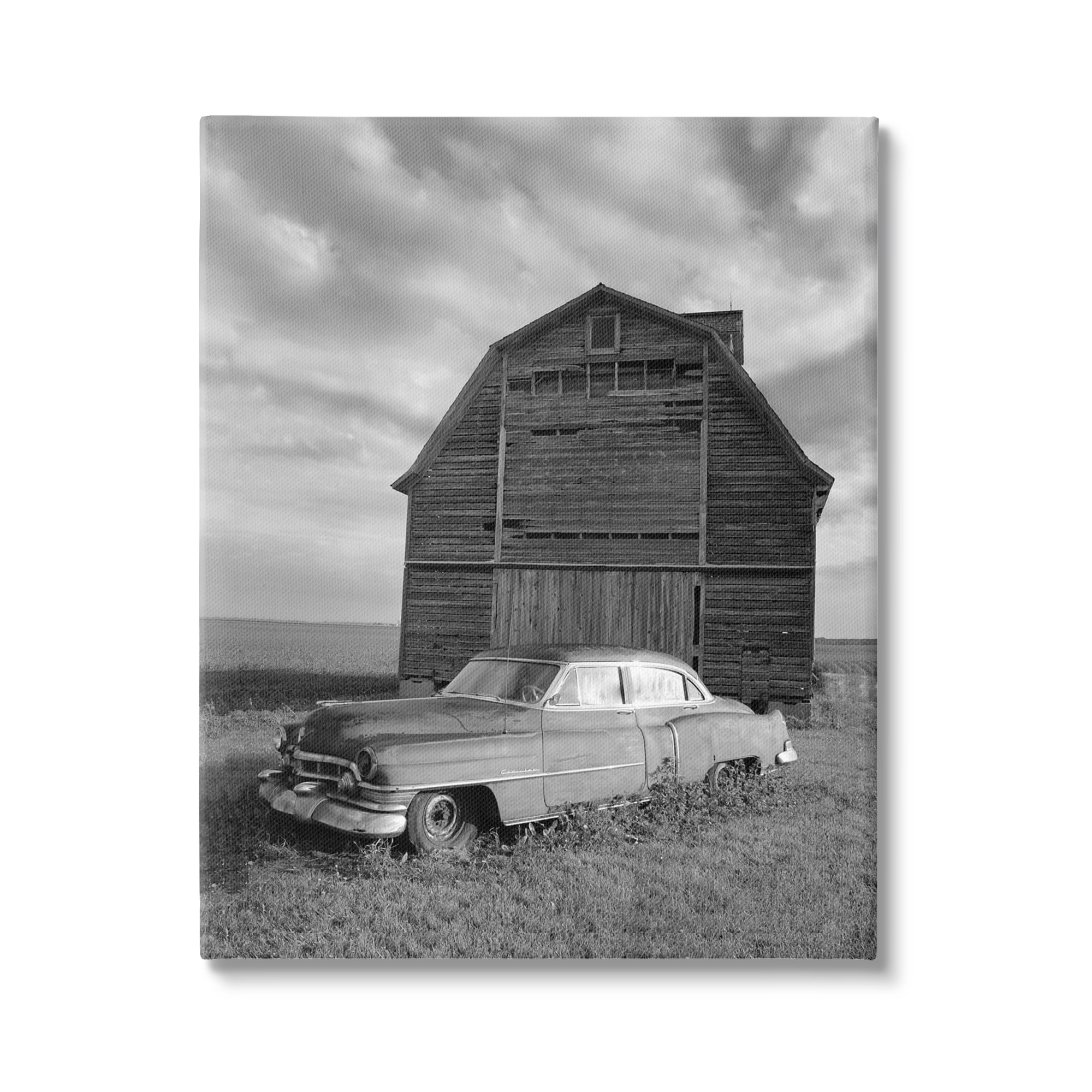 Stupell Industries Vintage Car & Barn Transportation Photography Gallery Wrapped Canvas Art Print Wall Art, 36 x 48