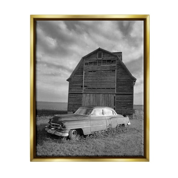 Stupell Industries Vintage Car & Barn Transportation Photography Gold Floater Framed Canvas Art Print Wall Art, 17 x 21