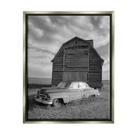 Stupell Industries Vintage Car & Barn Transportation Photography Gray Floater Framed Canvas Art Print Wall Art, 17 x 21