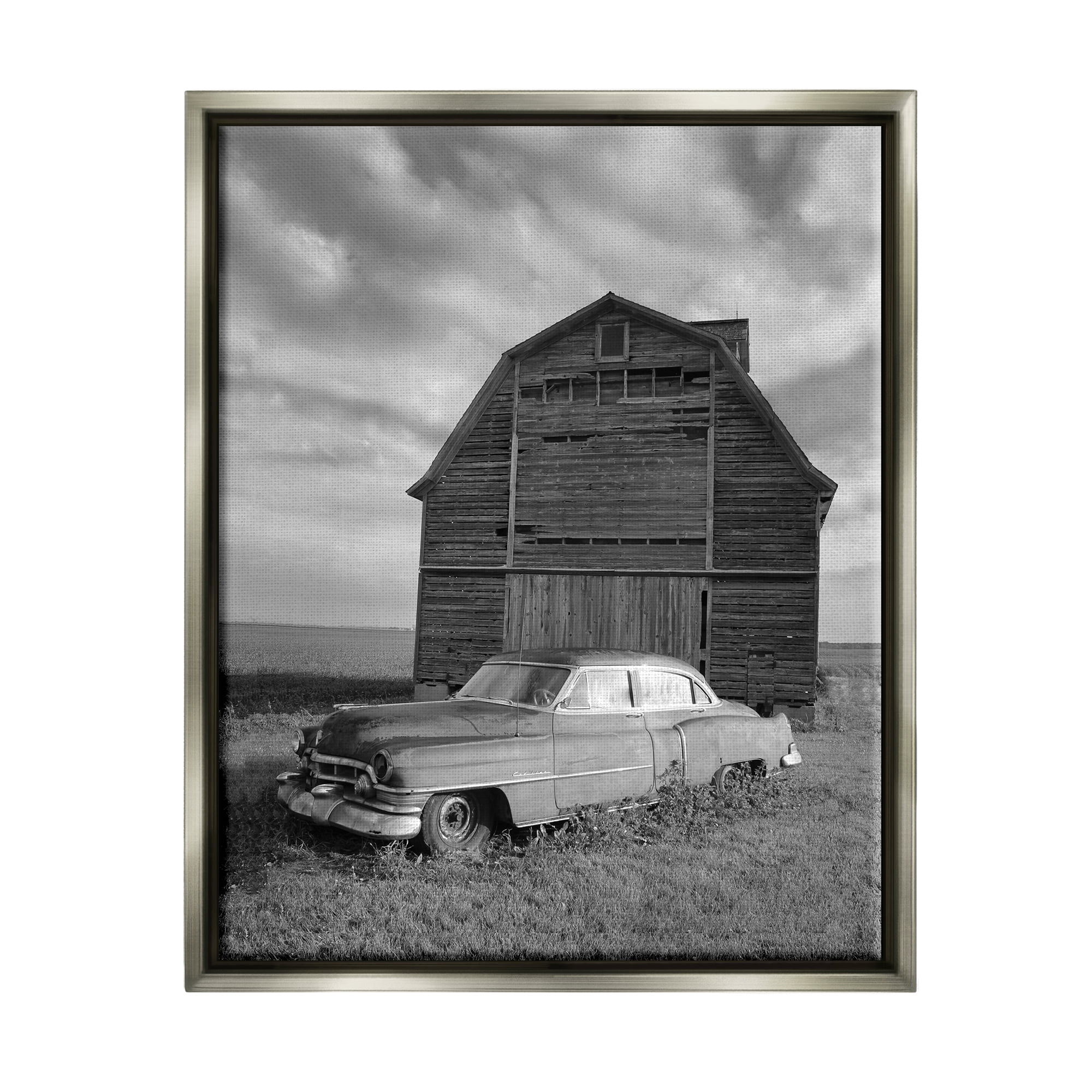 Stupell Industries Vintage Car & Barn Transportation Photography Gray Floater Framed Canvas Art Print Wall Art, 25 x 31