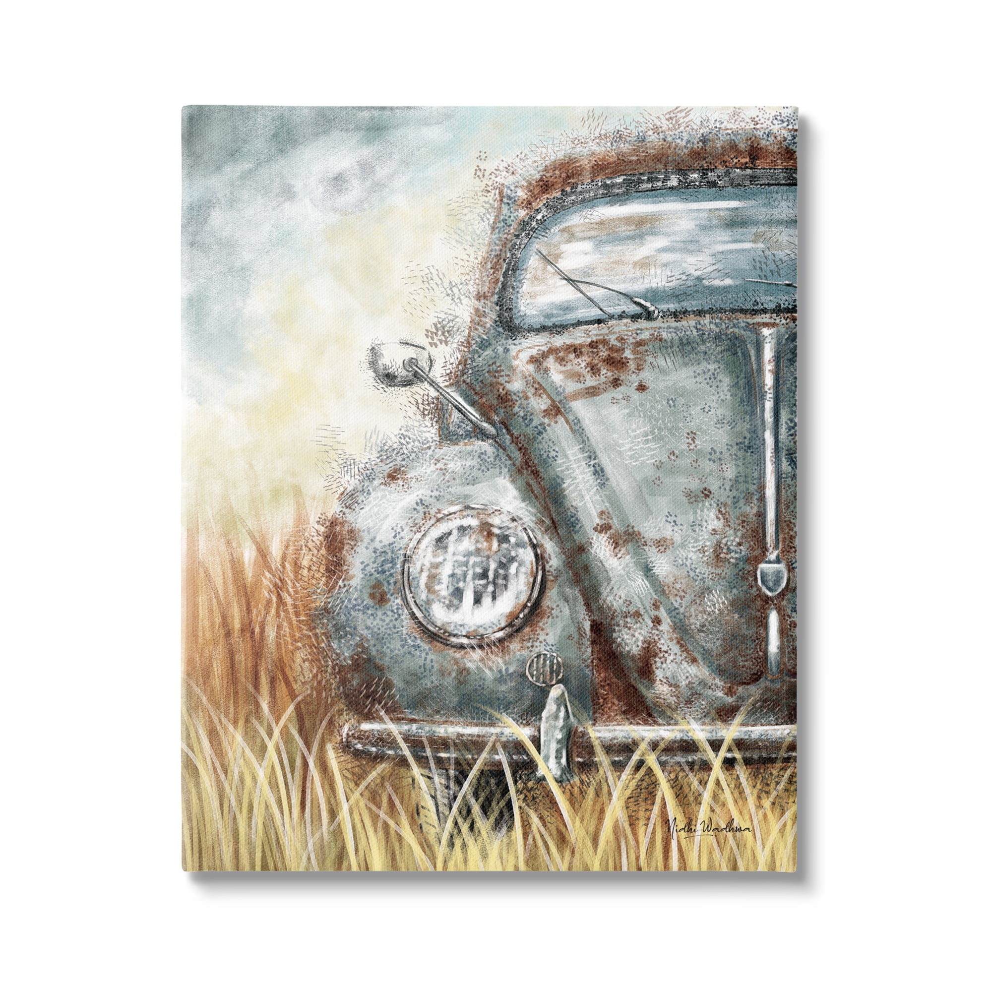 Stupell Industries Vintage Car Country Field Transportation Painting Gallery Wrapped Canvas Print Wall Art, 24 x 30