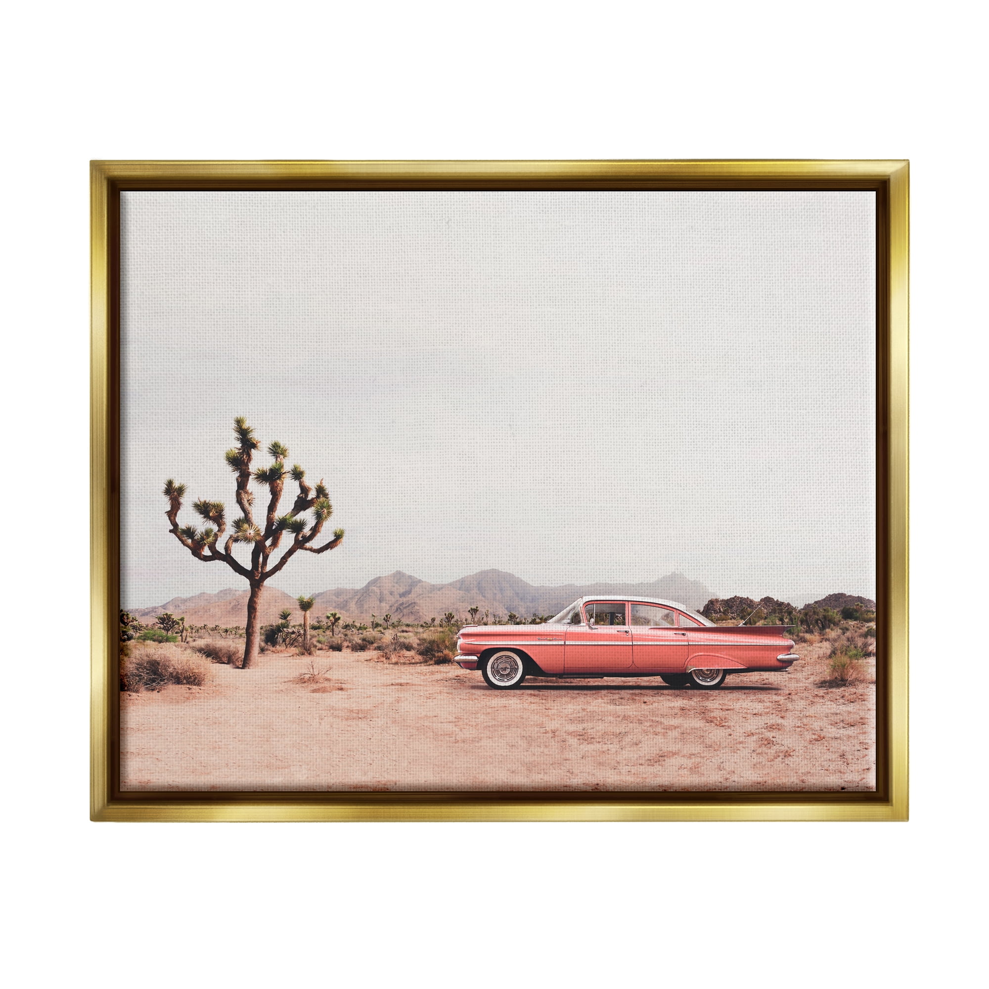 Stupell Industries Vintage Car in Desert Scenery Nature Photography Gold Floater Framed Art Print Wall Art, 21 x 17