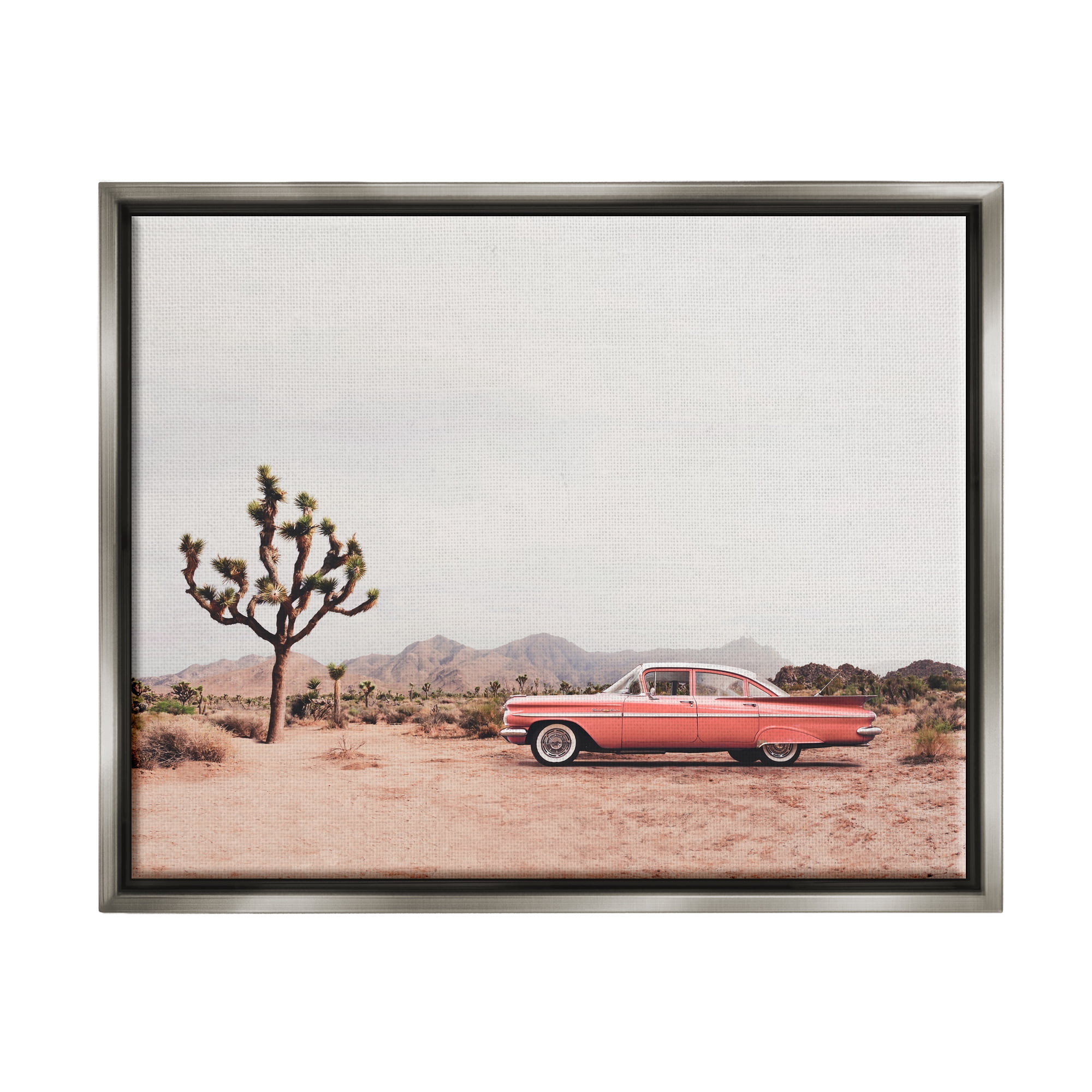 Stupell Industries Vintage Car in Desert Scenery Nature Photography Gray Floater Framed Art Print Wall Art, 31 x 25