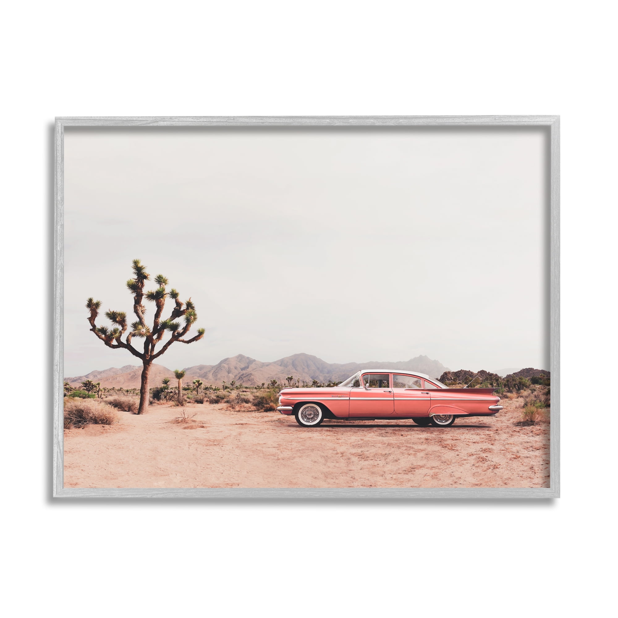 Stupell Industries Vintage Car in Desert Scenery Nature Photography Gray Framed Art Print Wall Art, 14 x 11