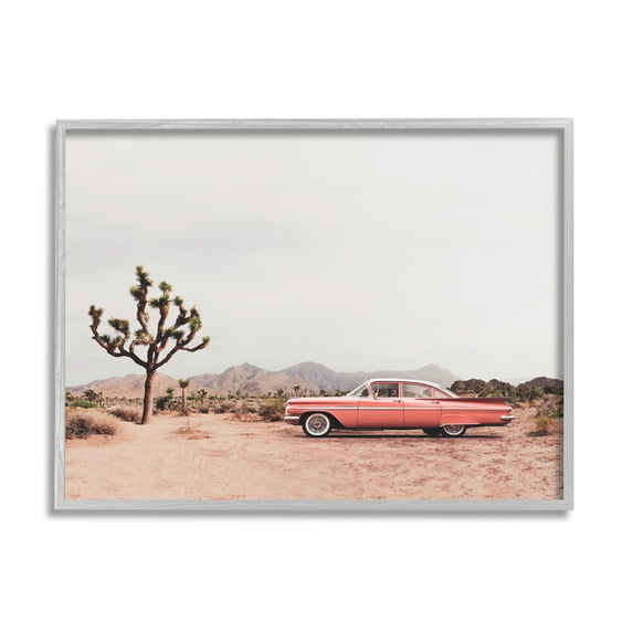Stupell Industries Vintage Car in Desert Scenery Nature Photography Gray Framed Art Print Wall Art, 20 x 16