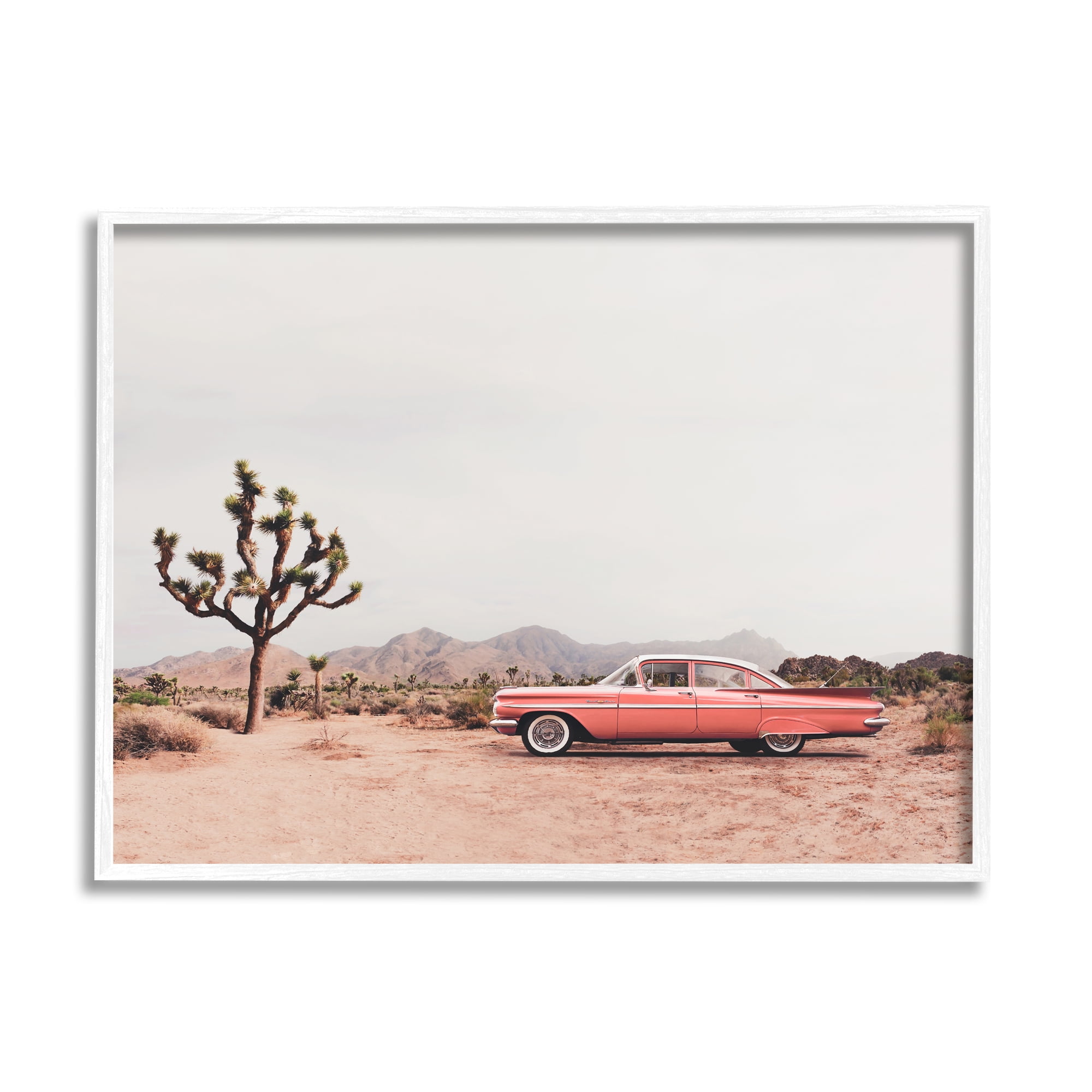 Vintage Car in Desert Scene White Framed Canvas Print